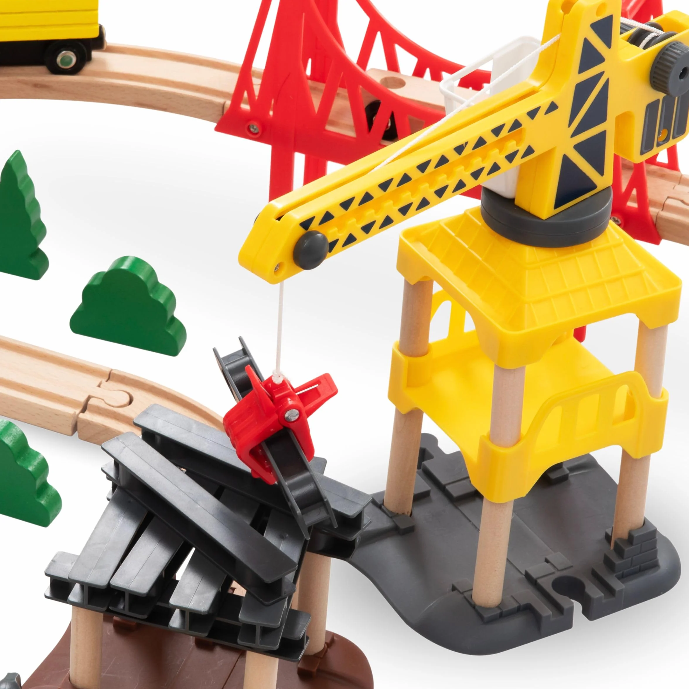 Mamabrum Tren Eléctrico de Madera Set Ciudad con Aeropuerto Grúa Giratoria Pista Compatible Lego Duplo Juguete Educativo