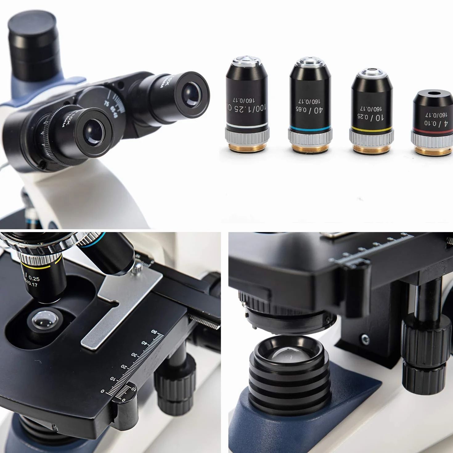 Swift SW380T 40X-2500X Ampliación, Cabeza Siedentopf, microscopio de Laboratorio Compuesto trinocular de Grado de investigación con oculares de Campo Ancho 10X/25X, Etapa mecánica, Enfoque Ultra