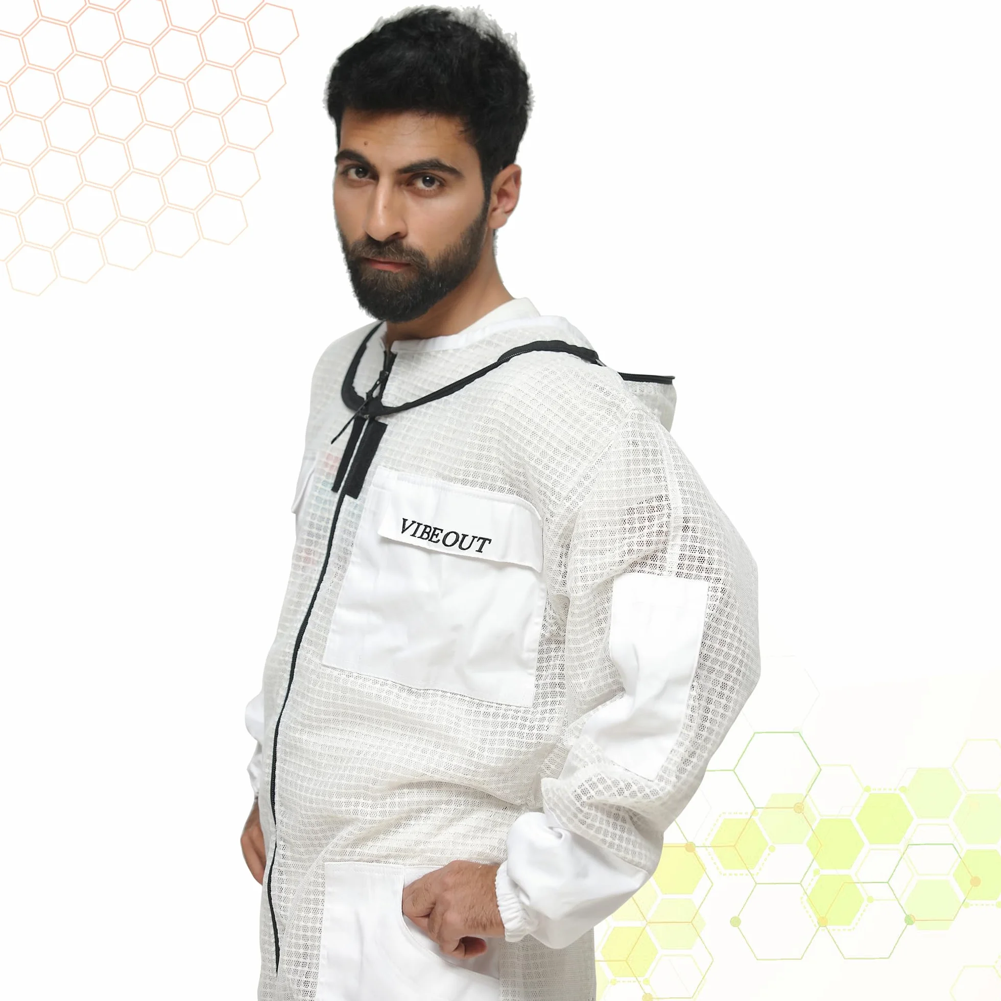 Traje de abeja Ultra ventilado 3 capas Premium Mesh Mono de apicultor Hombre Mujer Velo de esgrima Mono de apicultor anti picadura Profesional Traje de avispa Equipo de protección (Blanco, Large)