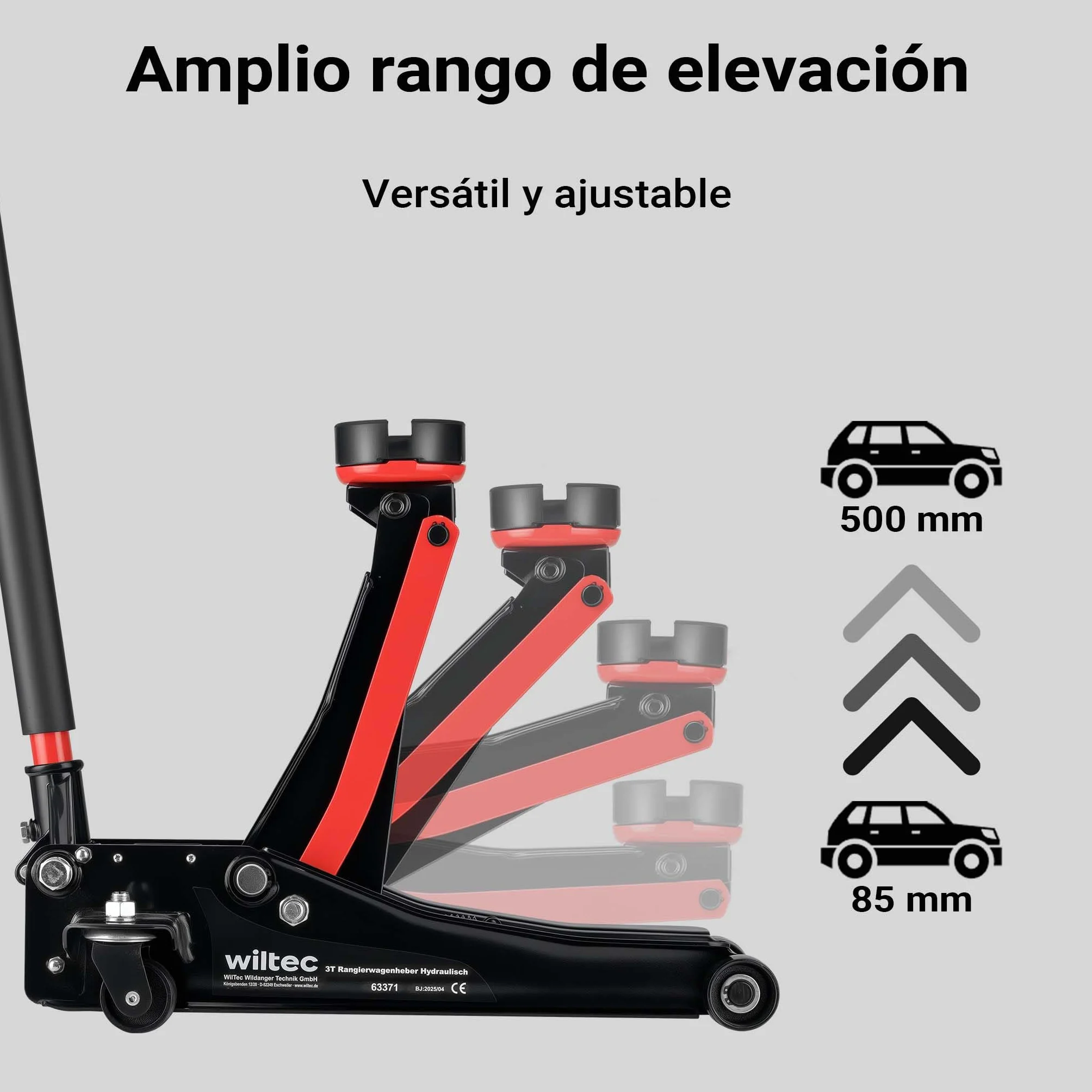 XPOtool Gato hidráulico de Perfil bajo 3 t con Bomba Doble, Altura de elevación 85-500 mm para elevar Coches y Otros vehículos Gato de maniobra Gato de Carretilla