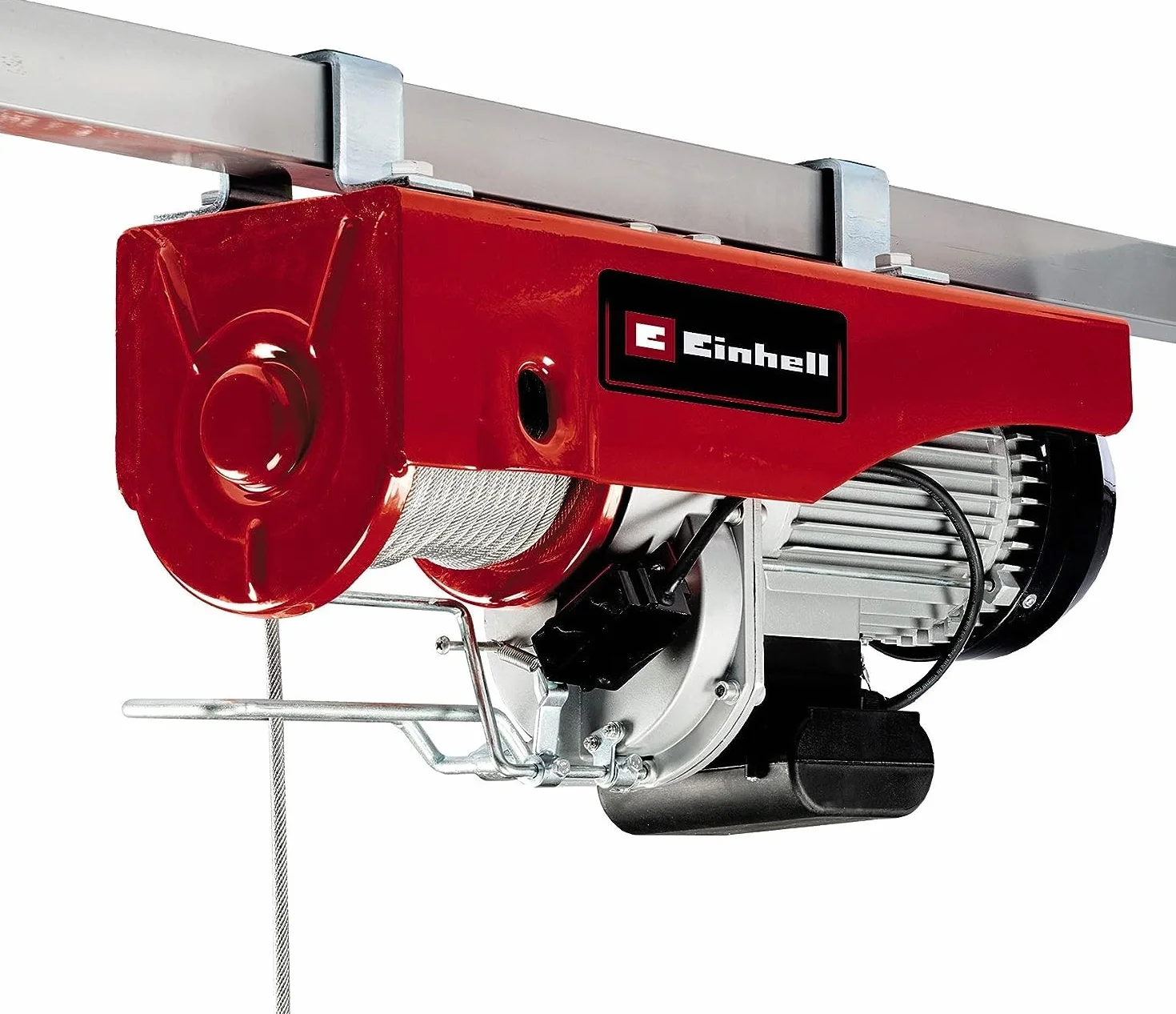 Einhell Elevador de cable TC-EH 1000 (1600 W, hasta 500 kg a 18 m, hasta 999 kg a 9 m, incluye polea guía y barra de seguridad, cable de 18 m y 6 mm de diámetro, 2 abrazaderas dobles para el montaje)