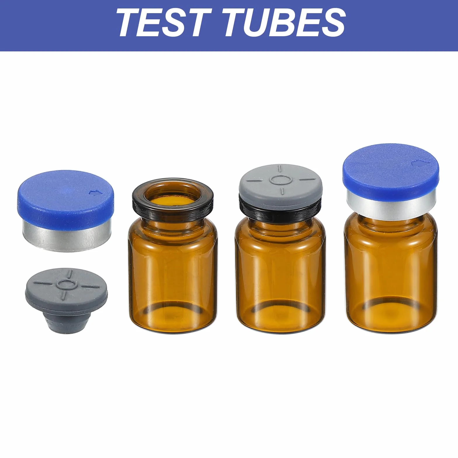 PATIKIL Frascos de Muestra de 5 ml, 100 Unidades, Frascos de Laboratorio Vacíos con Tapón de Goma Butílica, Vidrio de Borosilicato Ámbar