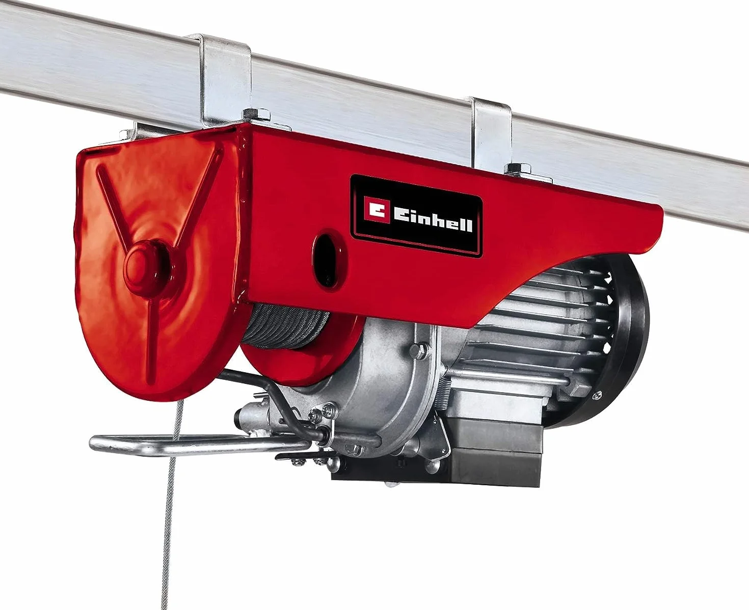 Einhell Polipasto eléctrico - TC-EH 250, 450 W, parada de emergencia e interruptor termostático, Cable de alambre sin torsión de 12 m, rodillo guía con gancho de carga y cierre de seguridad, Rojo