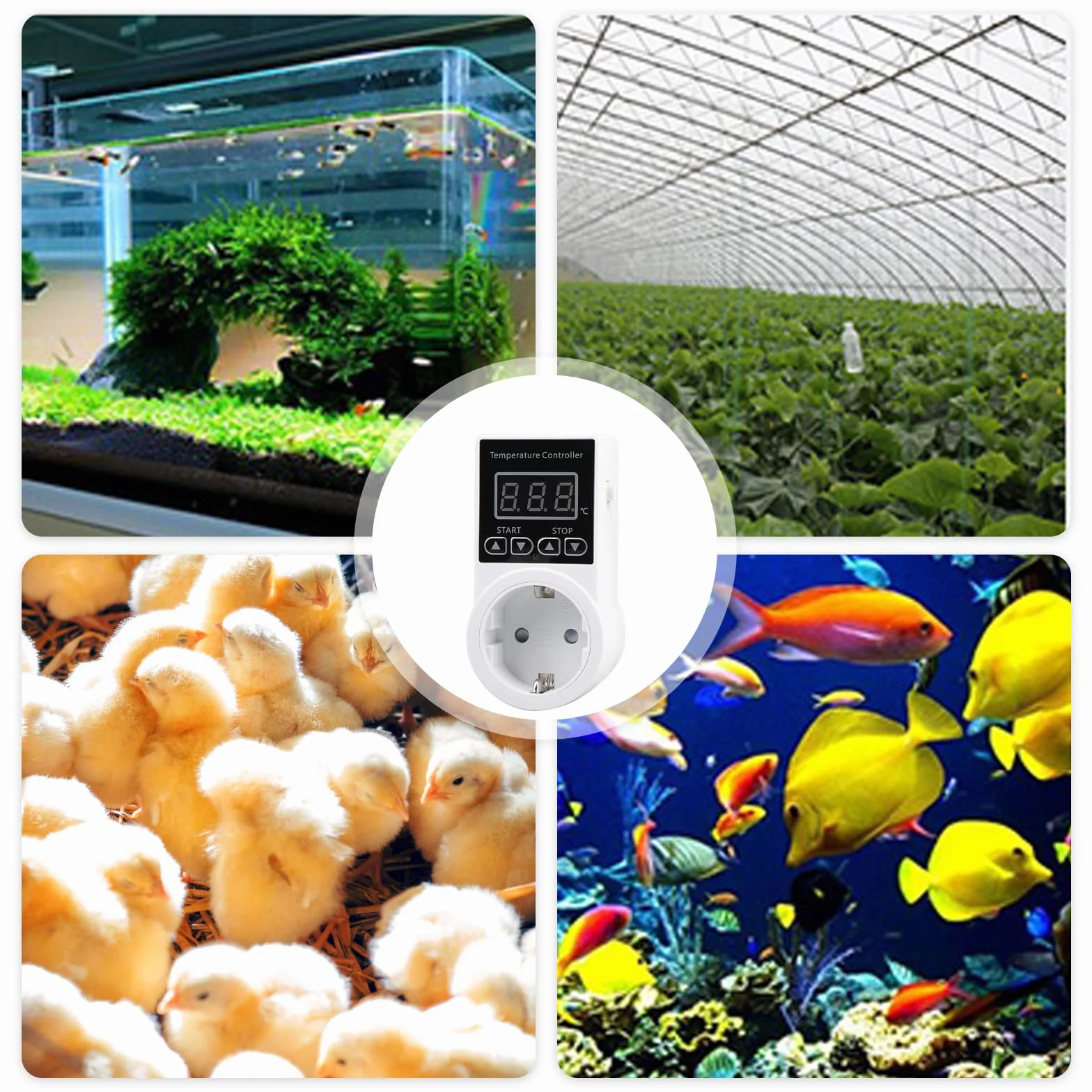 Digital Termostato Enchufe Controlador de Temperatura con Sonda LCD para Reptiles Incubadora Invernadero