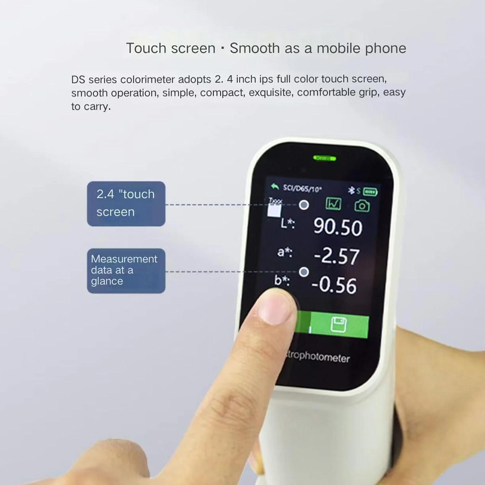 Colorímetro digital de alta precisión con pantalla táctil y calibración manual para mediciones de revestimientos