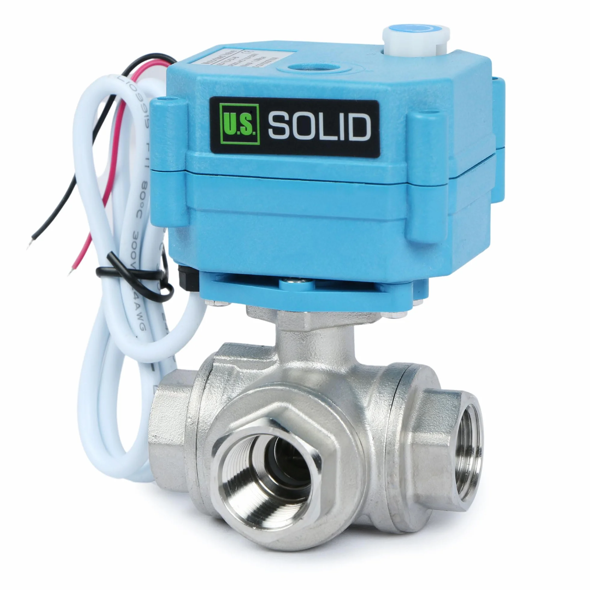 U.S. Solid Válvula motorizada 3 vías acero inoxidable: tipo L - eléctrica válvula con función manual, puerto estándar (1/2", AC110-230V)