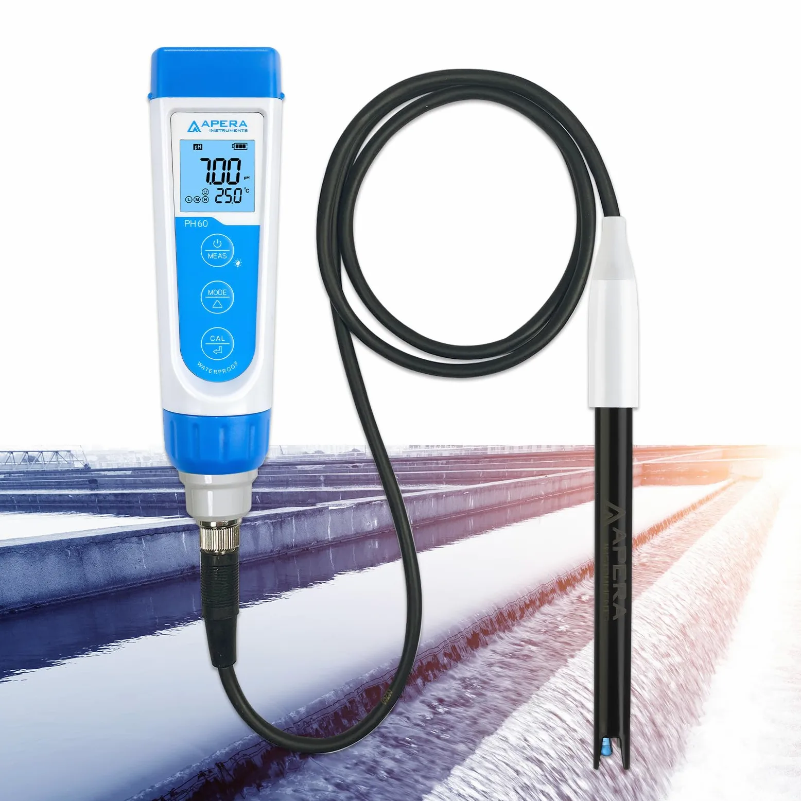 MARIVIA Apera Instruments PH60-WW Kit de medidor de pH de mano con electrodo de pH LabSen 335 ATC para medición de pH de grado de laboratorio en aguas residuales, suspensiones y emulsiones