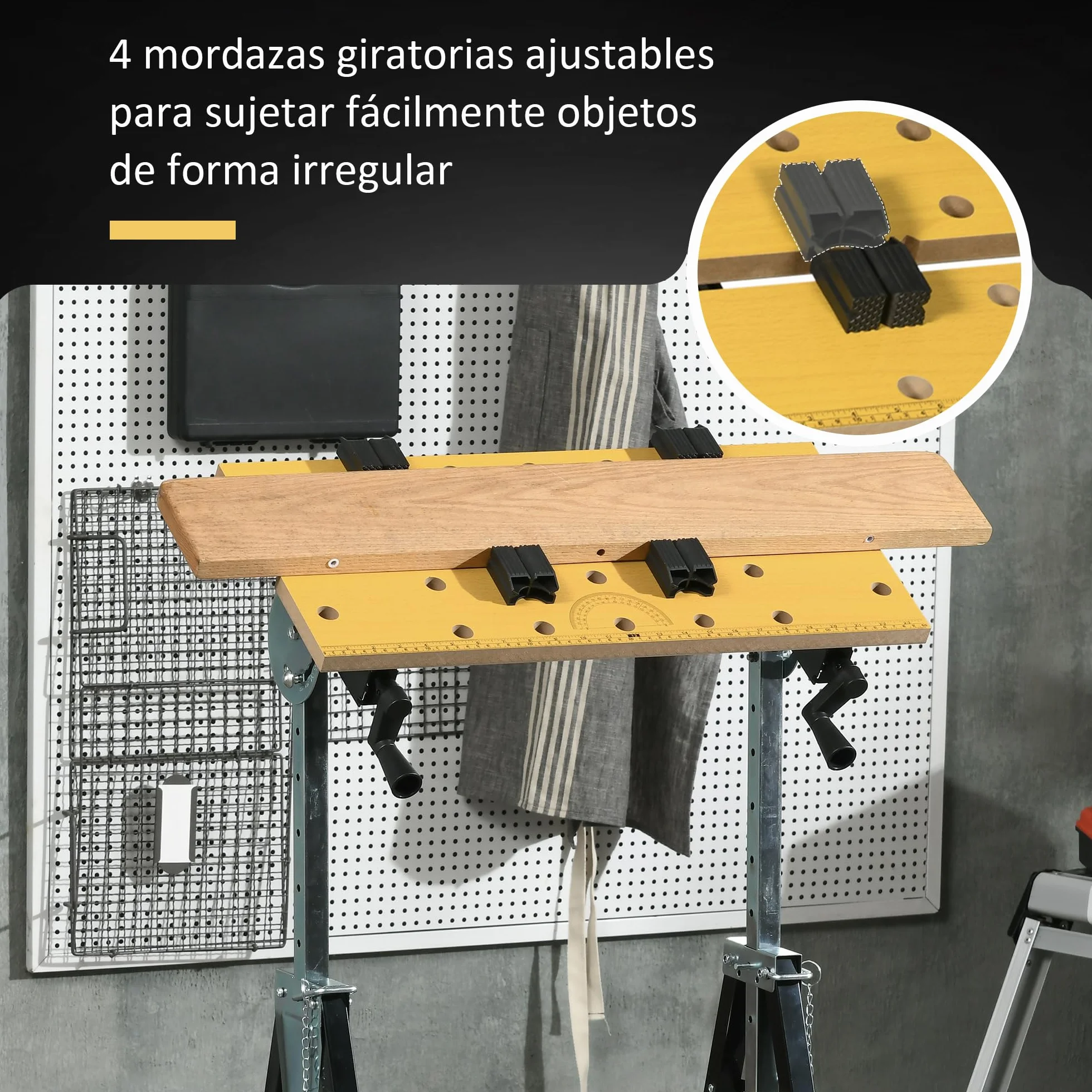 HOMCOM Banco de Trabajo Ajustable en Altura 65x57x85-114 cm Madera Natural y Negro