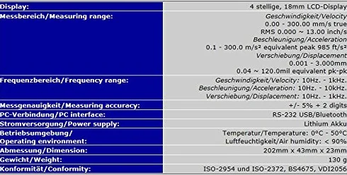 Vibration Meter Tester Analyzer (ACELERACIÓN, Velocidad, Desplazamiento) VM4