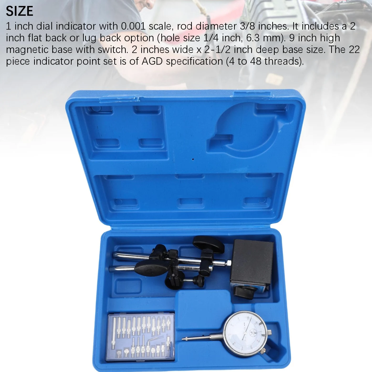 Indicador de cuadrante de precisión con juego de base Ajuste fino Brazo largo Servicio pesado Precisión de 0 1 pulgada 0 001 pulgada para mediciones de máquinas de laborato