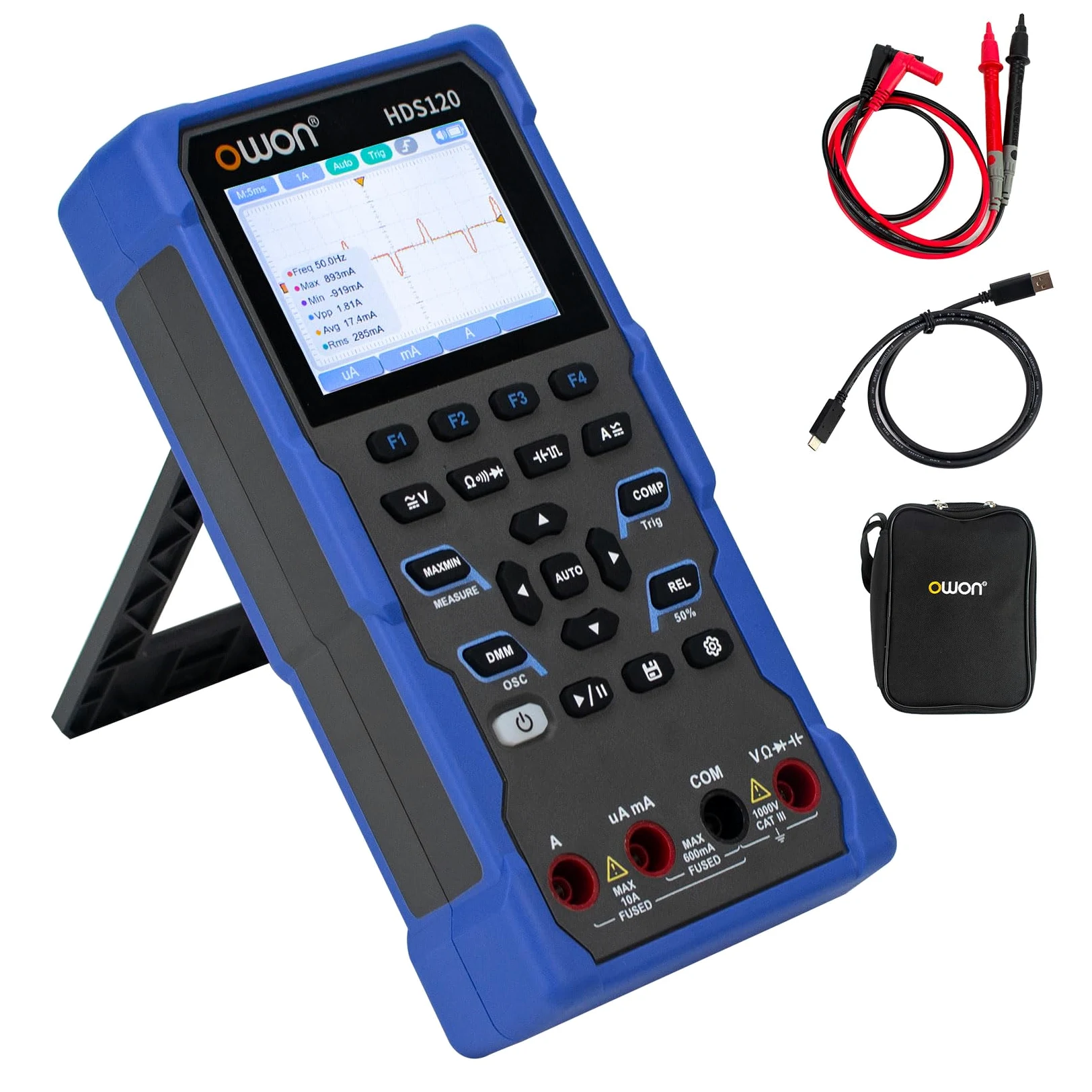 OWON HDS120 Osciloscopio Multímetro 2 en 1 de 1 MHz, multimetro de mano multifunción, multímetro digital de 20.000, pantalla IPS de 2,8 pulgadas, instrumento de prueba universal (multímetro