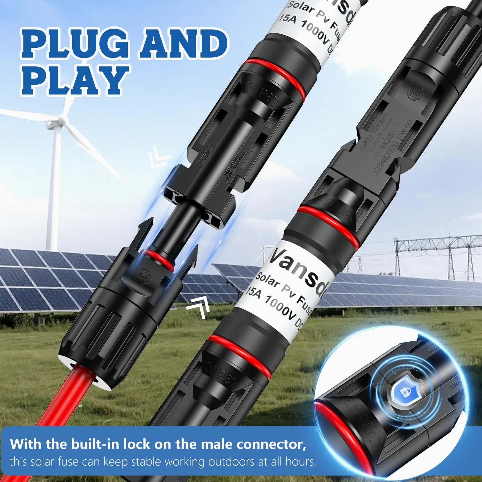 Vansdon 5 portafusibles solares de 15 A en línea, portafusibles solares fotovoltaicos, conector de fusible solar impermeable para panel solar y controlador solar
