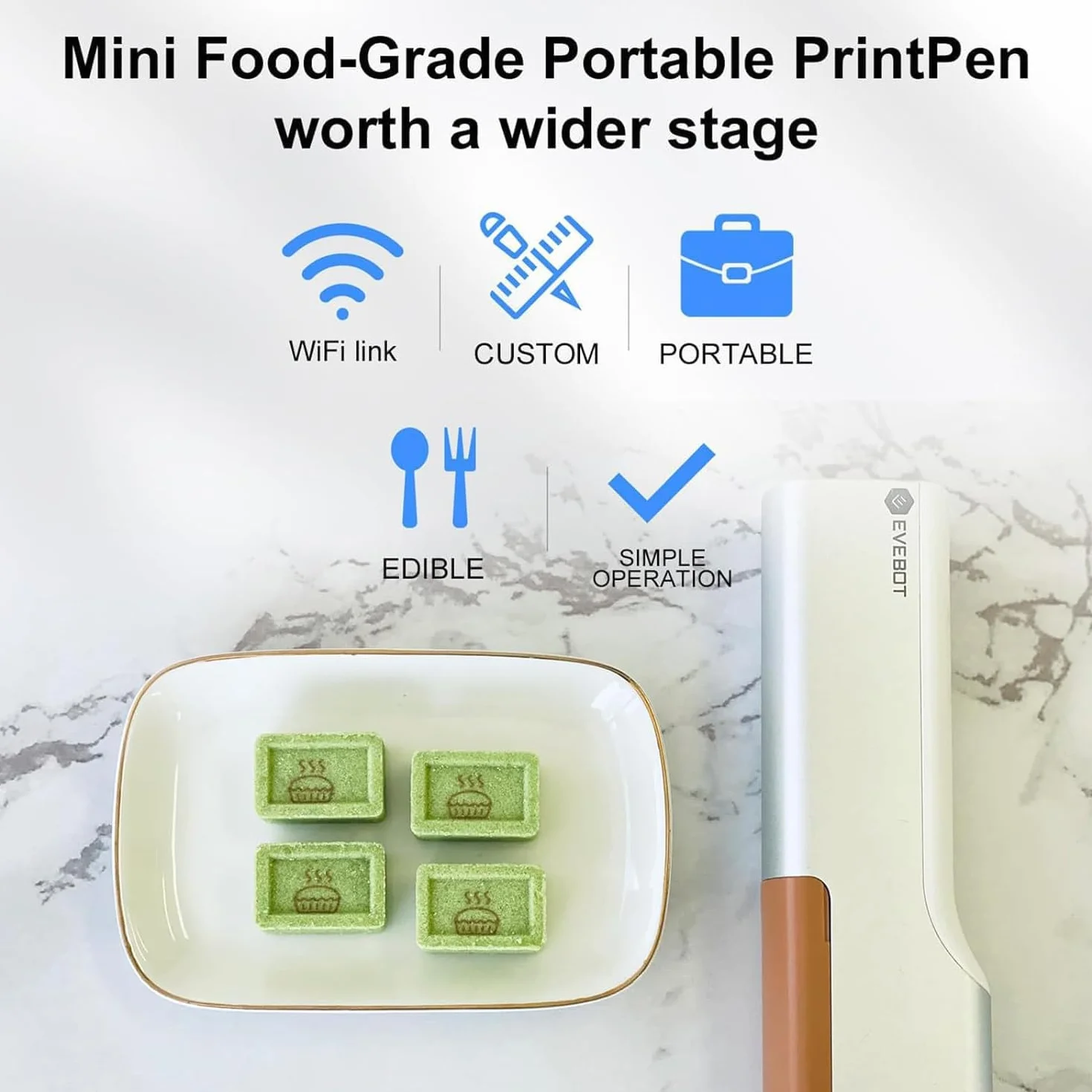 LINCYS Impresora Portátil de Alimentos y Café, Inteligencia Inalámbrica Mini Impresión, Máquina Printpen Para Pan, Pastel, Logo y Tatuajes