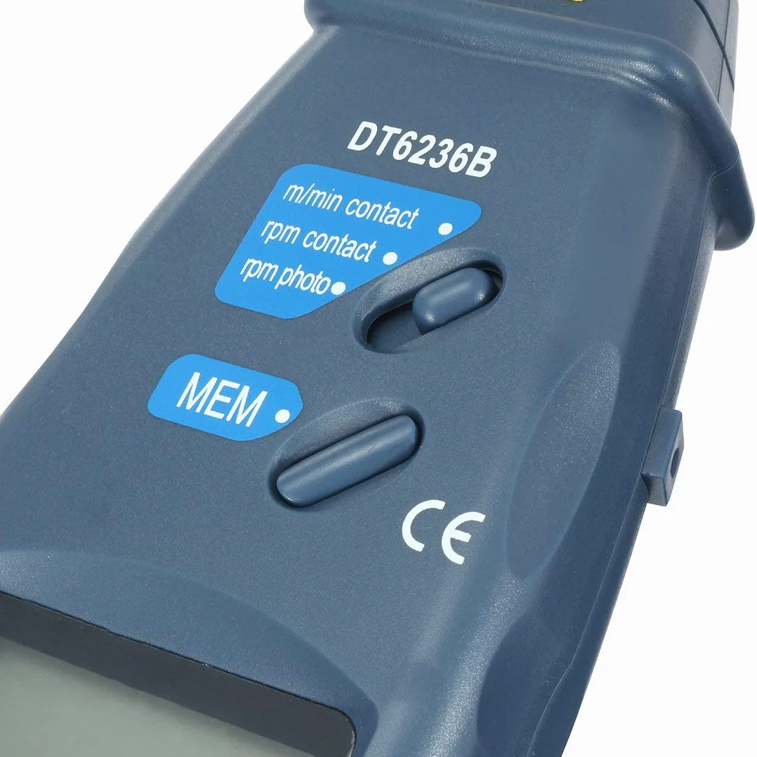 Tacómetro digital 2 en 1 con/sin contacto DT-6236B rpm 2,5 a 9.999 rpm ruedas medición velocidad lineal rotación