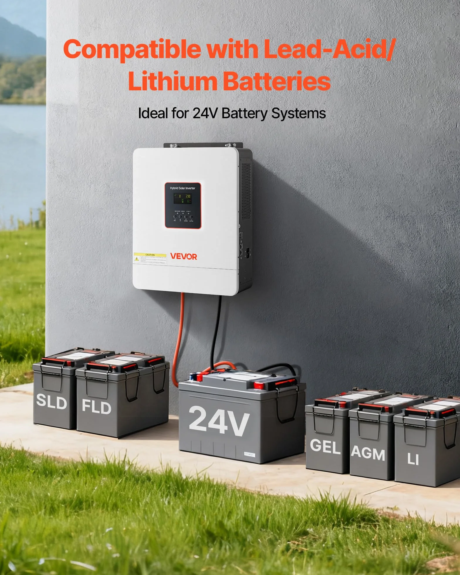 VEVOR Inversor Solar Híbrido 4000 W, Onda Sinusoidal Pura, Controlador MPPT Integrado 120 A, Módulo Compatible con Wi-Fi, Batería de Plomo-Ácido de Litio para Sistemas Solares Aislados de la Red
