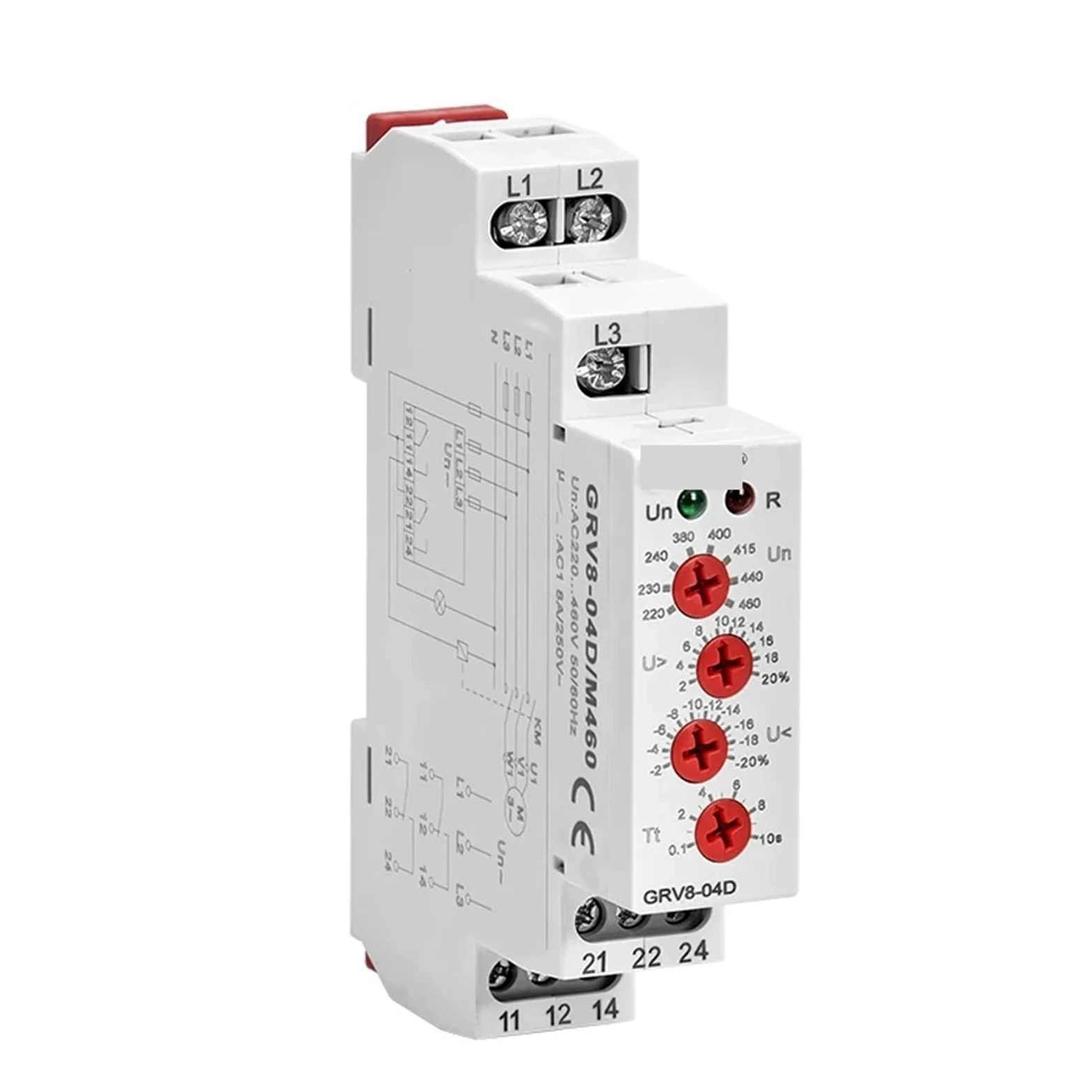 GRV8-04 Relé de control de voltaje trifásico Secuencia de fase Fallo de fase Protección contra sobretensión y subtensión 1 unidad(GRV8-04 M265)