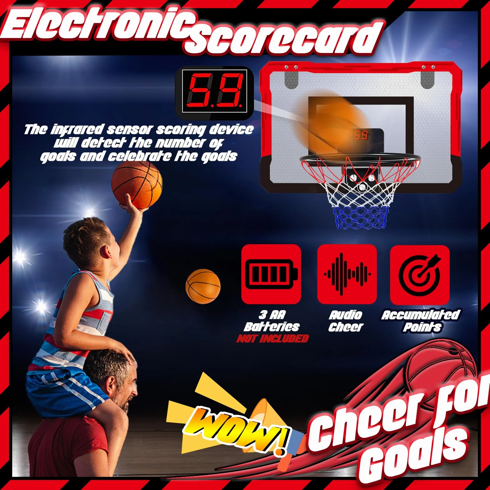 TEUVO Canasta Baloncesto Infantil Mini con 4 Canastas Interior Exterior Regalo Niños Niñas