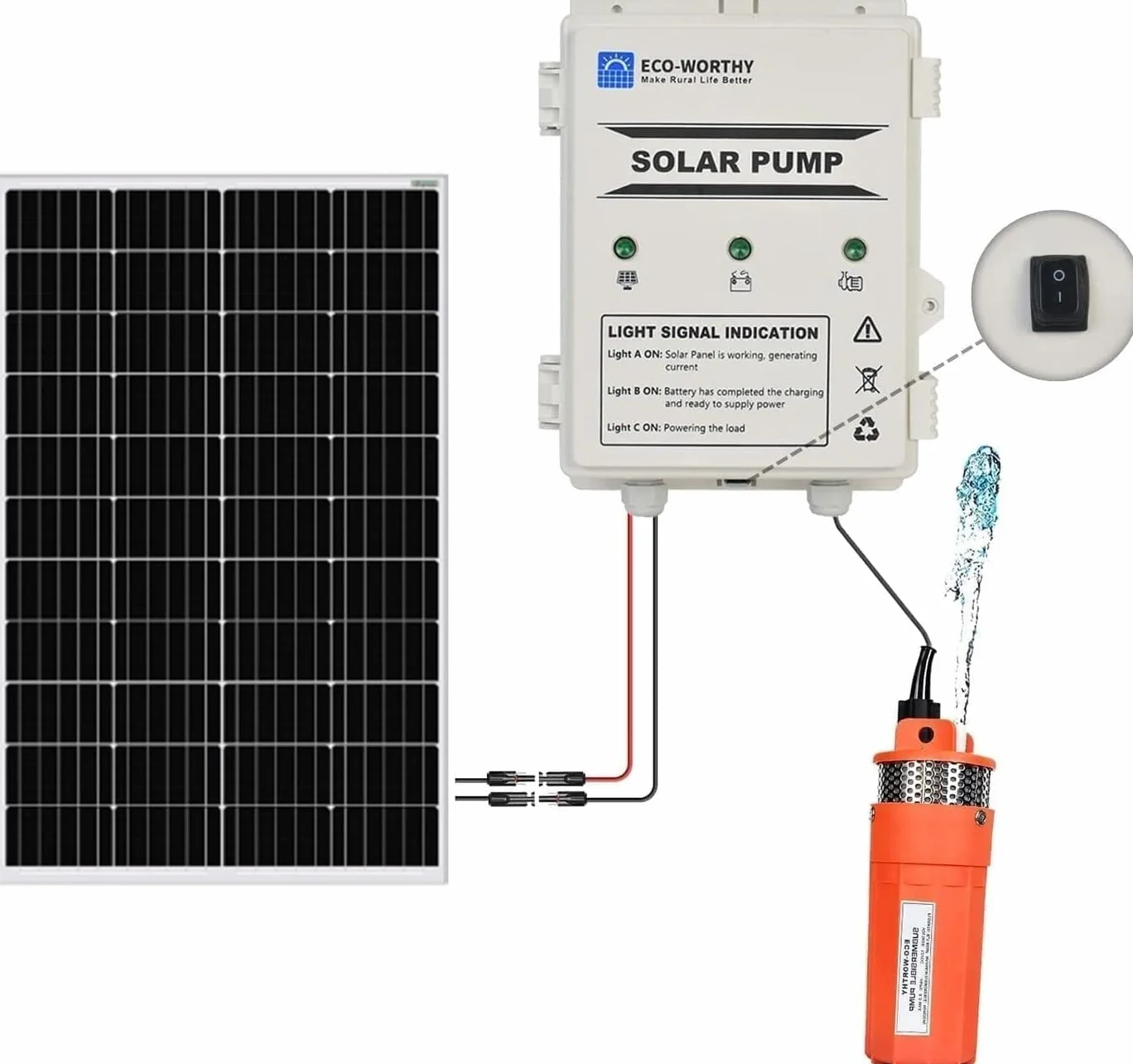 DCHOUSE Sistema de kit de bomba de agua solar, panel solar de 120 W + bomba de pozo sumergible de 12 V + caja de batería de 10 AH para riego-ENTREGA en 2 paquetes