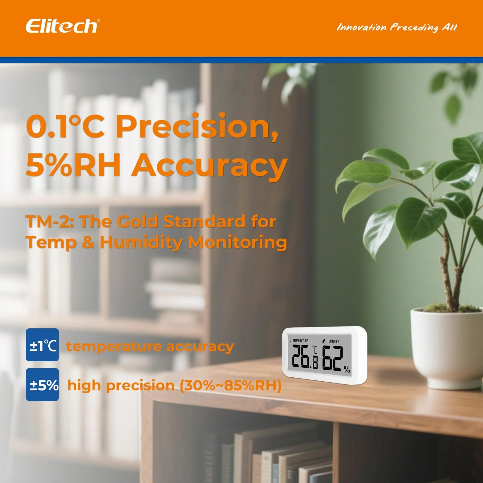 Elitech TM-2 Termómetro para frigorífico control temperatura humedad fijación magnética gancho