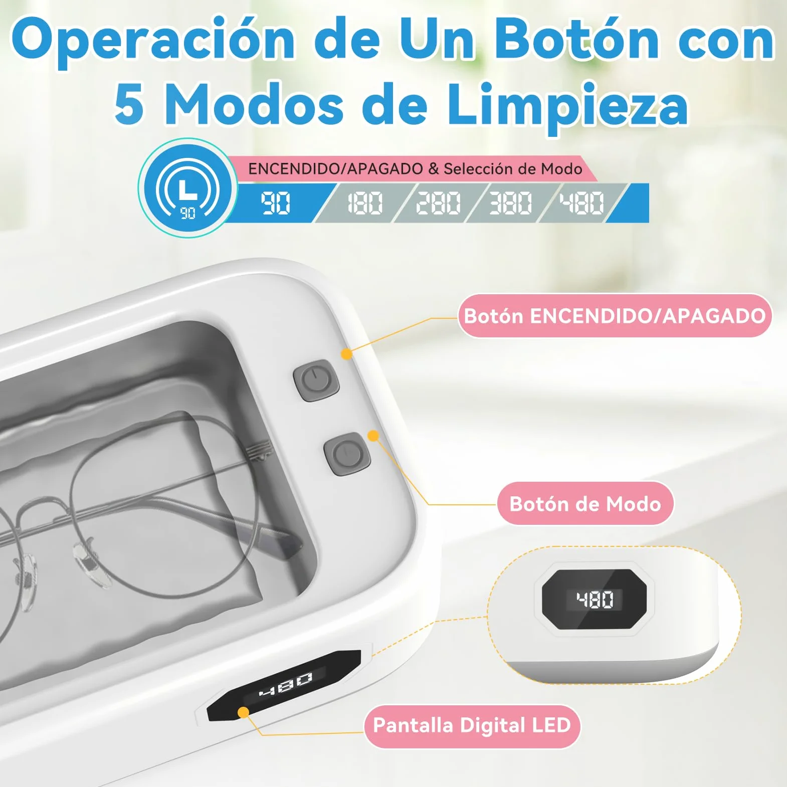 limpiador ultrasonidos 49kHz 640ml, ultrasonic cleaner digital 5 modos | portátil ultrasonidos limpieza para gafas, joyas, dentaduras