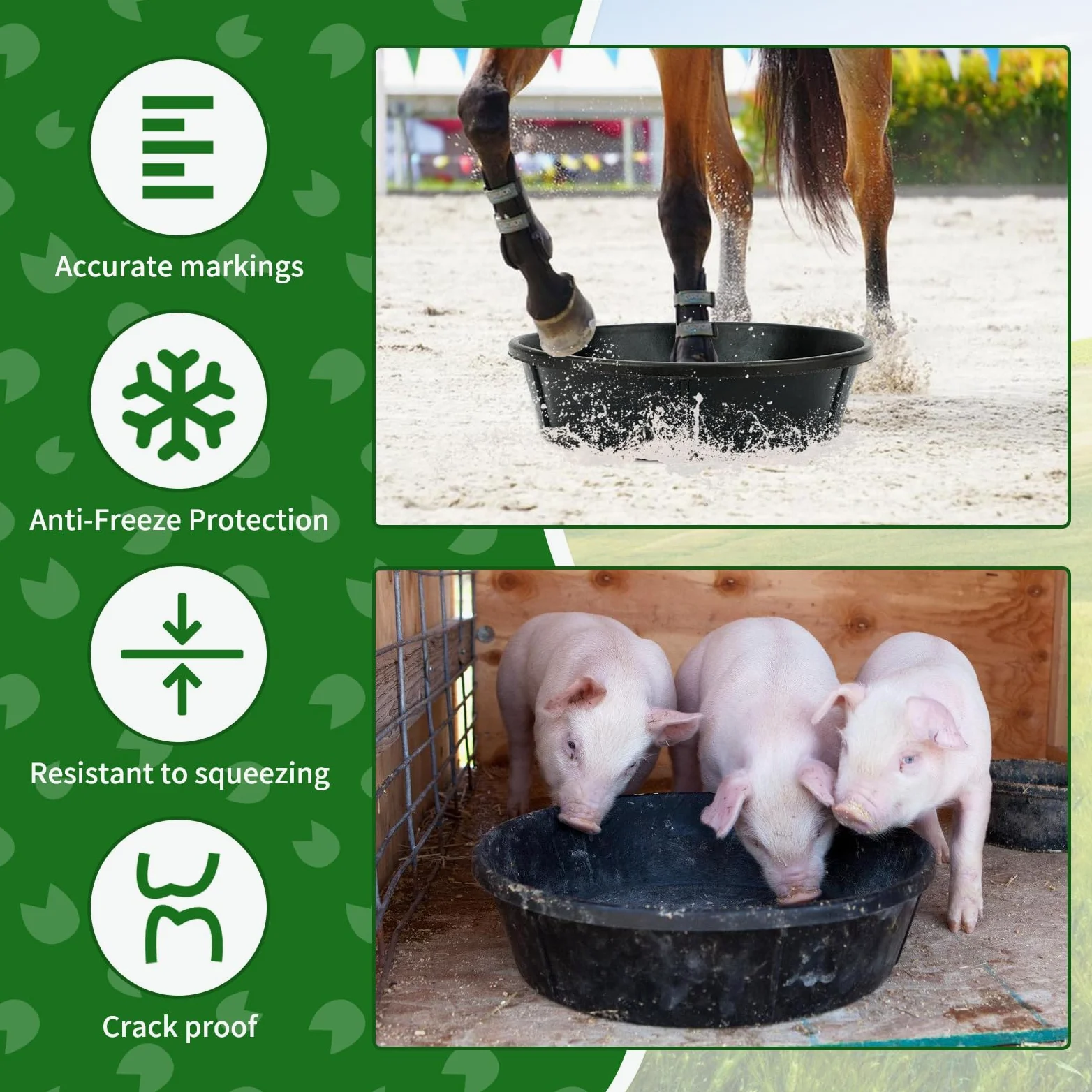 5 sartenes de goma resistentes, bandeja de alimentación de caballos de 12Q/3 galones, cubo de alimentación grande para alimentación de animales, cuenco de agua de ganado, bañera de polvo de