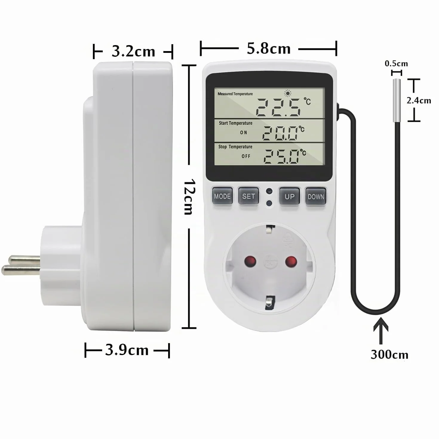 KETOTEK Enchufe Termostato Digital Sonda 220V Control Temperatura Calefacción Enfriamiento Incubadora Invernadero