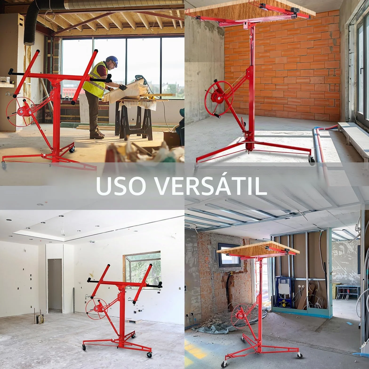 Soporte elevador XXL para placas de yeso, altura de trabajo ajustable de 132-325 cm, brazo de carga máx. de 295 cm y capacidad de carga de 68 kg, plegable, ayuda de montaje para yeso y