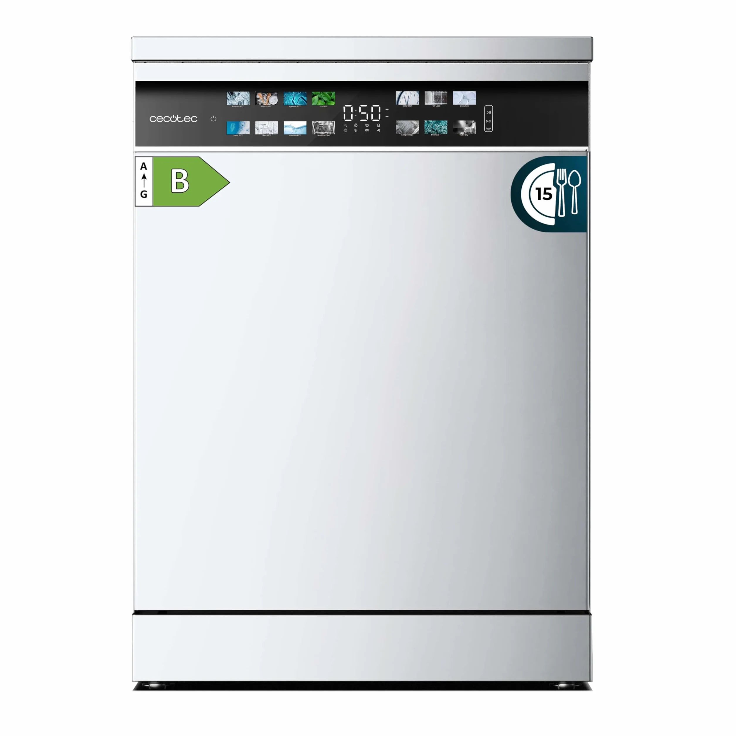 Cecotec Lavavajillas 60 cm Libre Instalación Bolero Aguazero 6700 B, 15 Cubiertos, Motor Inverter Plus, Blanco