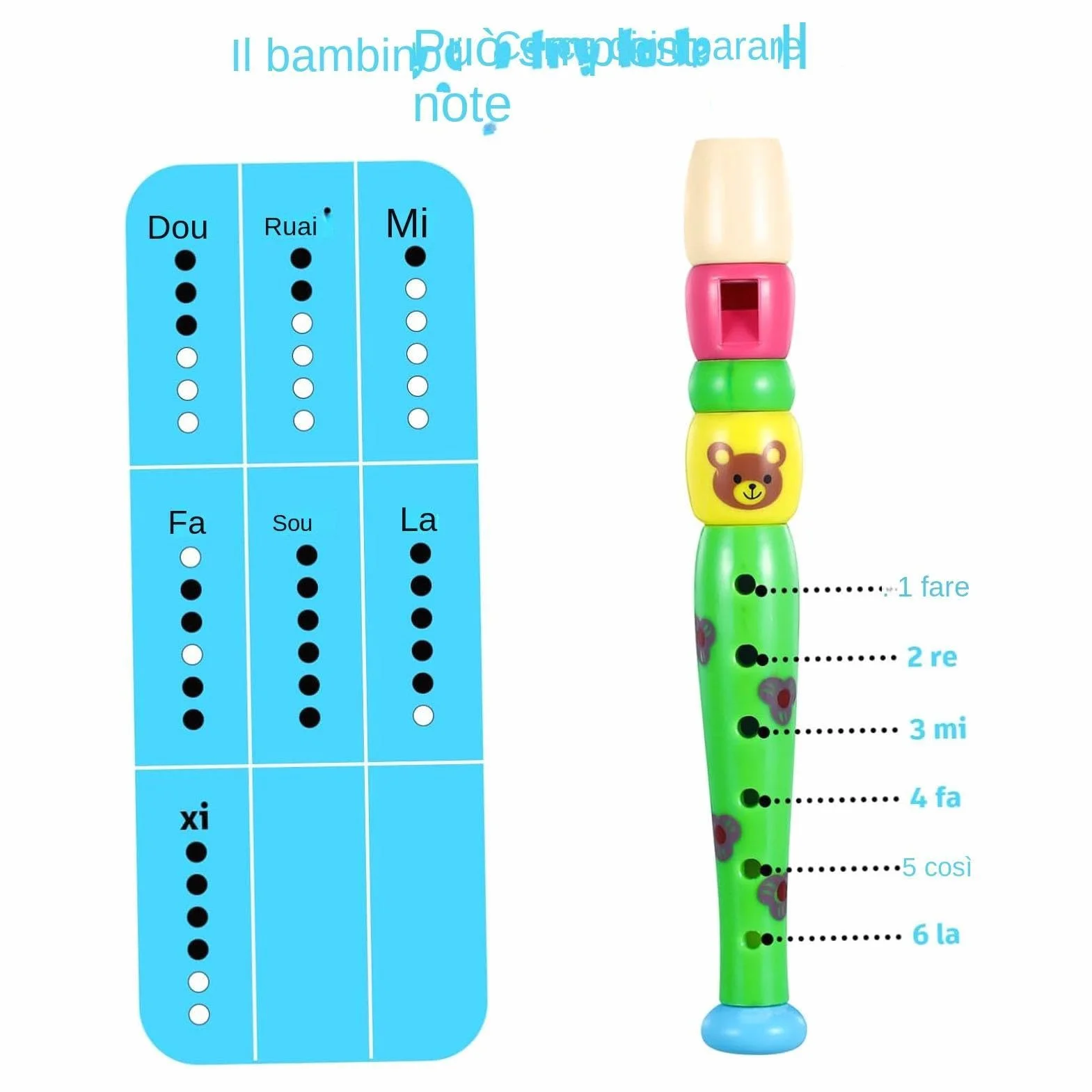 Flauta de Colores para Niños Juguete Musical de Madera Educativo Aprendizaje