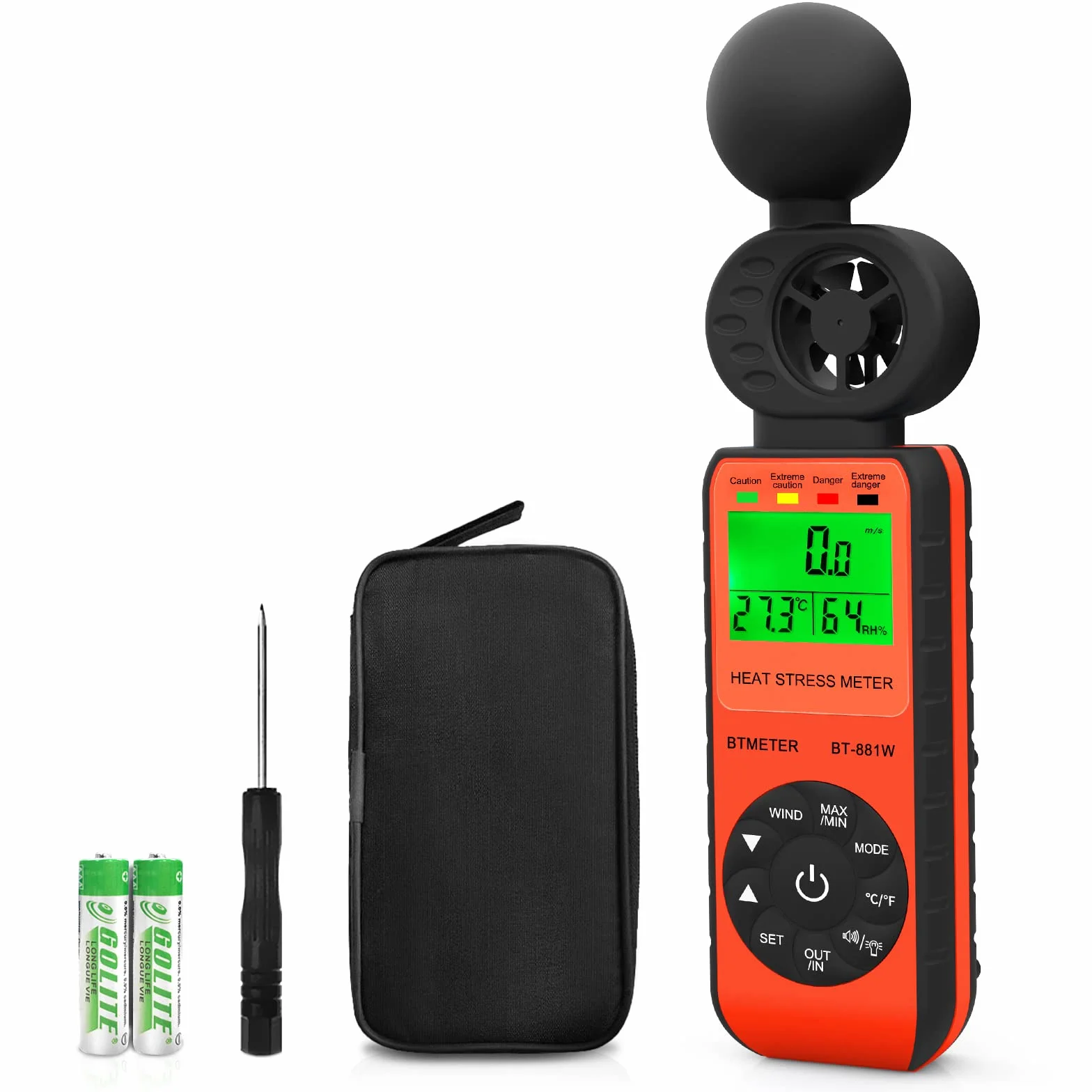 BTMETER BT-881W Medidor de viento WBGT, anemómetro digital portátil velocidad temperatura humedad