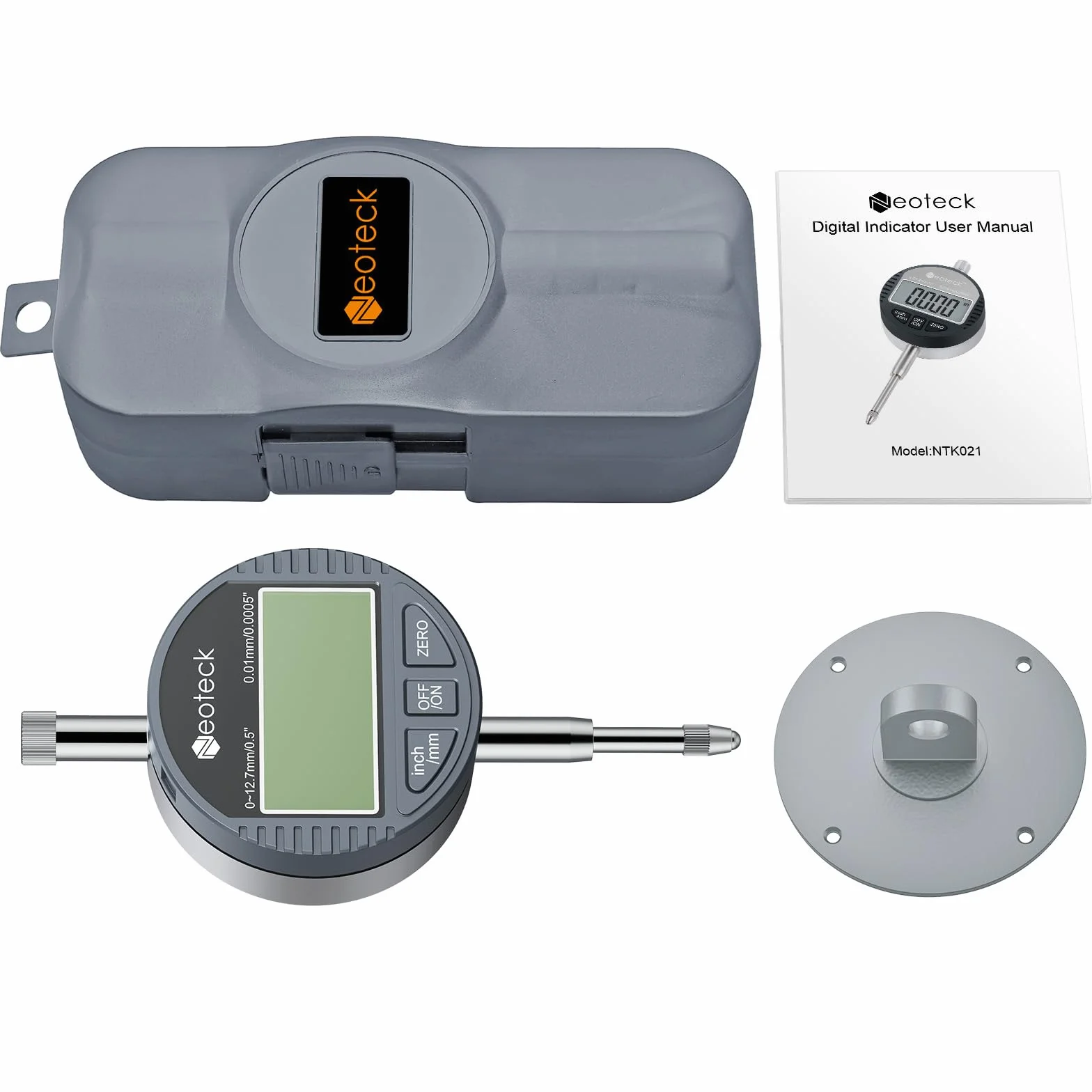 Neoteck DTI Indicador Digital 0.01/.0005'' 0-12.7mm/0-0.5" Reloj Comparador Medición