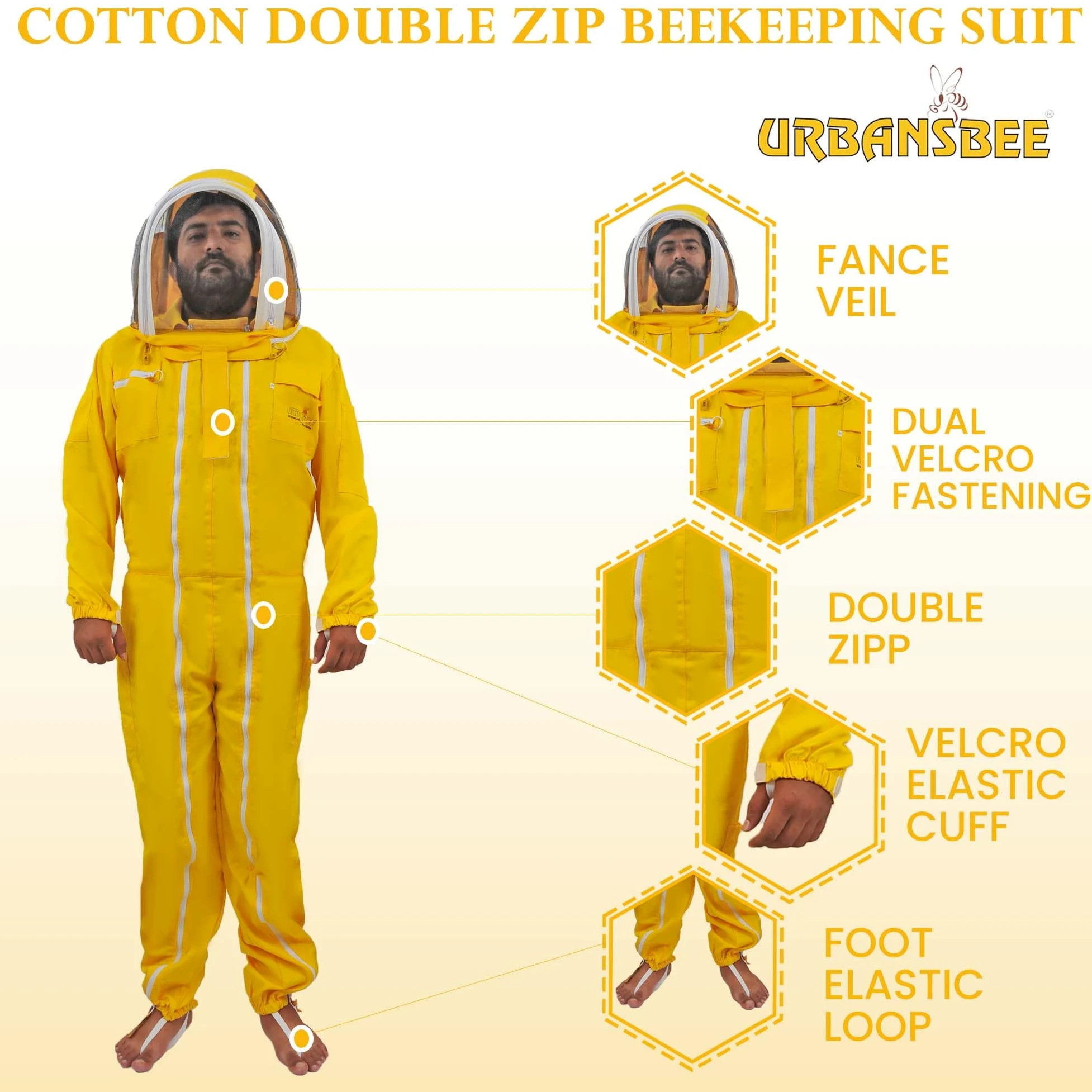 Traje de Apicultura Algodón Doble Cremallera con sombrero elegante, Anti abeja protectora Beekeeping suit, Traje Apicultores de Chaqueta ropa para Profesional apicultor