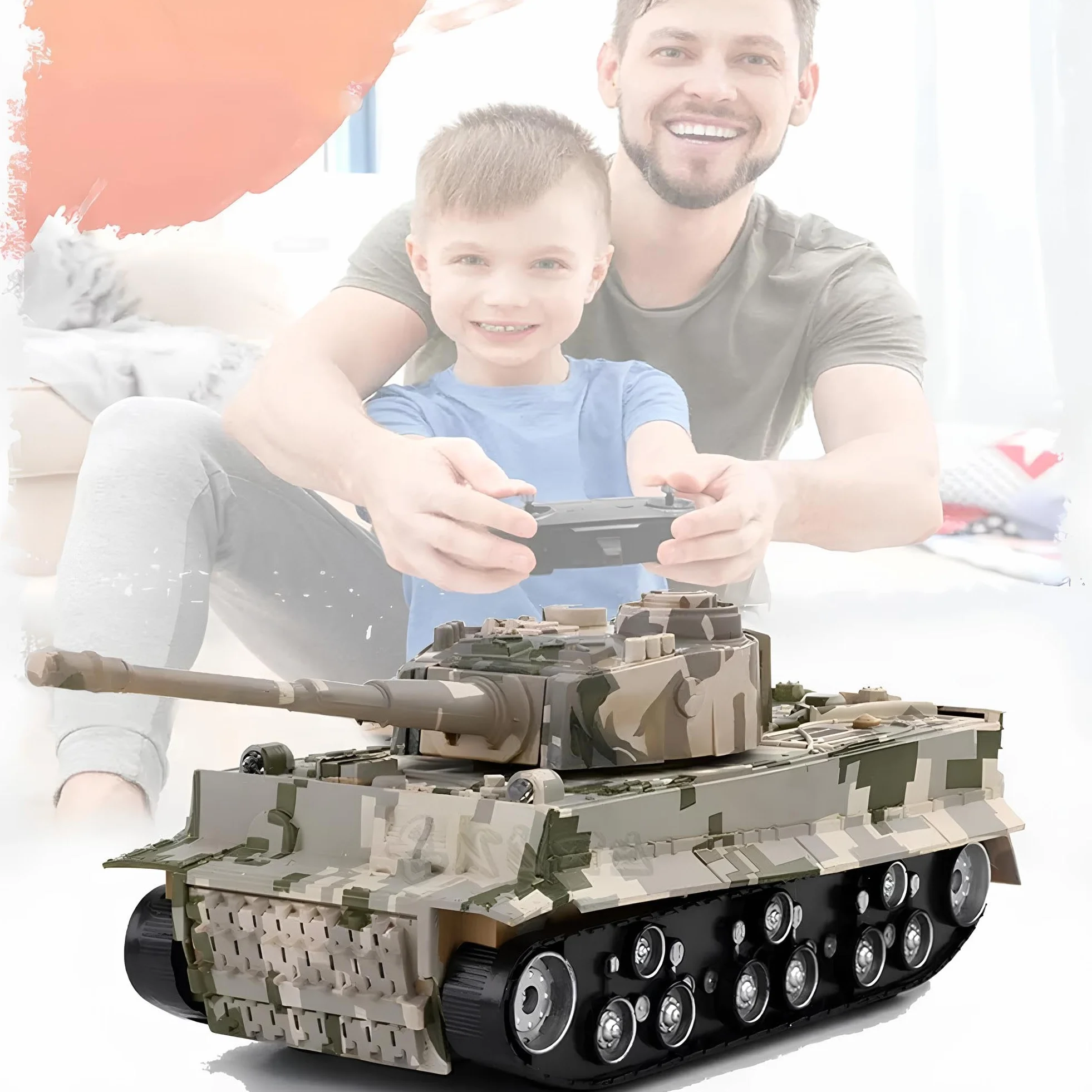 Tanque Teledirigido Militar Grande 28 cm con Luces y Efectos Sonoros, Torre Giratoria 360° Battle Tank RC