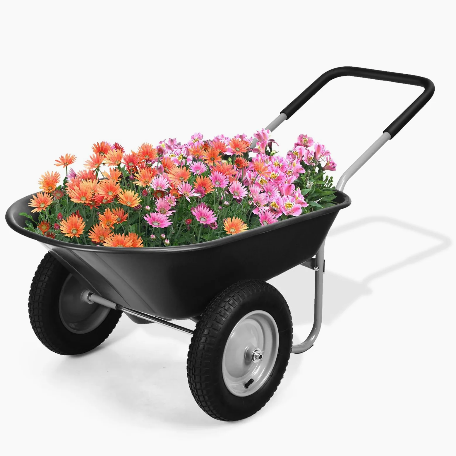 SOARS Carretilla de 100 litros de volumen, carretilla de jardín con 2 neumáticos de aire, mango de goma, carretilla de transporte, ideal para mover el suelo, arbustos de plantas, herramientas de