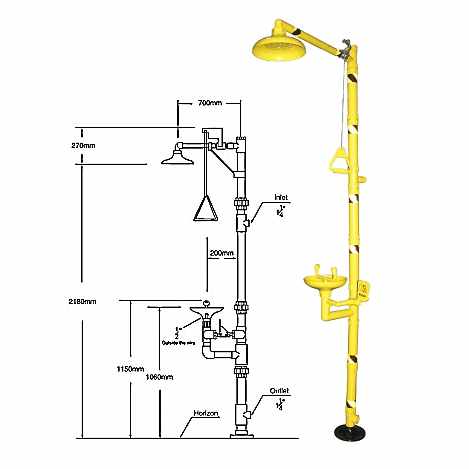Estación Lavaojos de Pie Ducha de Emergencia Sistema de Ducha de Seguridad para Lavado de Ojos con Lavabo Lavaojos Estación de Lavado de Ojos y Cara (Size : 2180x700mm)