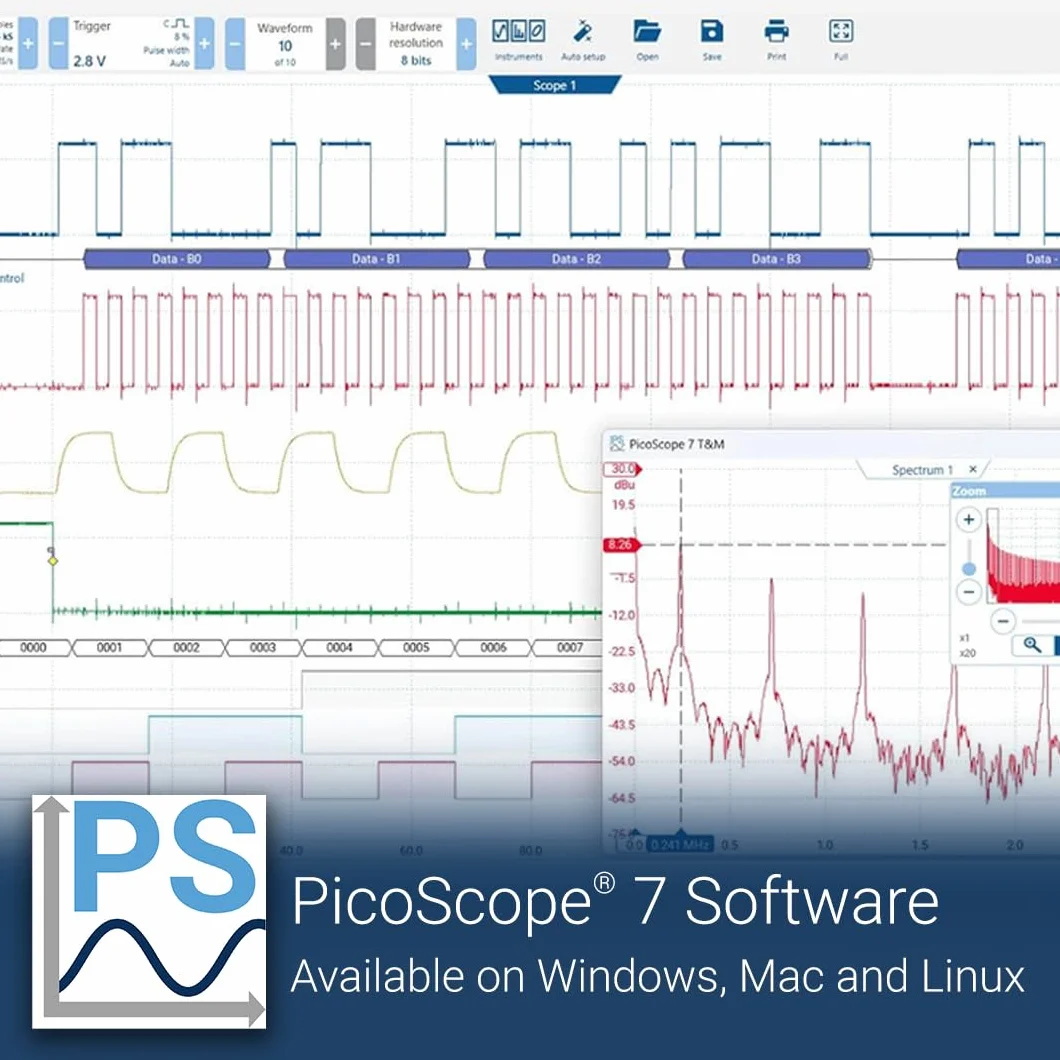Pico Technology PicoScope 2406B Kit de Osciloscopio 4 canales USB Digital Portatil, 50 MHz con sondas y PS7 software