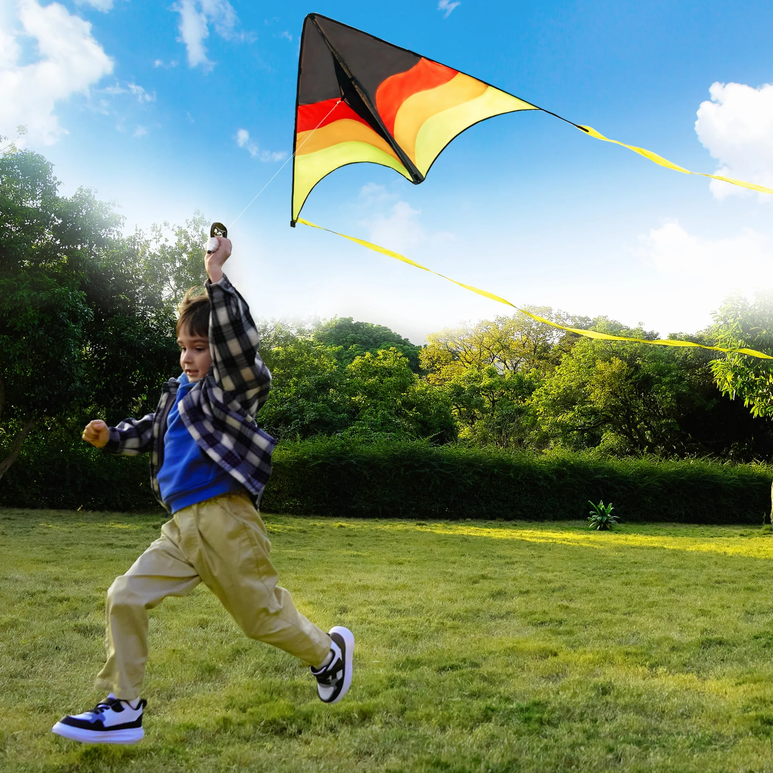 SYNCFUN Cometa Delta grande degradada para niños y adultos, cometa de playa con cuerda de 328 pies
