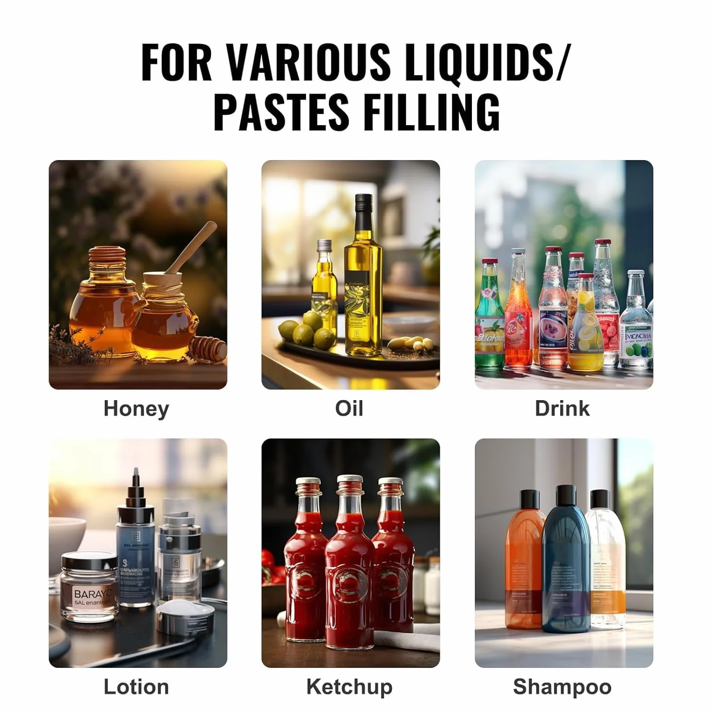 Qiang 300W Máquina De Llenado De Pasta Líquida Neumática 5-1500 Ml,Llenadora Automática De Embotellado con Pedal Y Tolva,para Jugos,Leches,Alcohol,Bebidas Cosméticas Aceite Miel,20-200ML