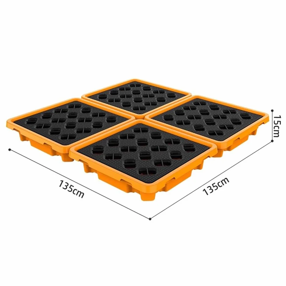 Bandeja para derrames de Tanque de petróleo, Plataforma de contención de derrames, contenedor de paletas de plástico con Rejillas Superiores, Paleta Modular para derrames en Parque
