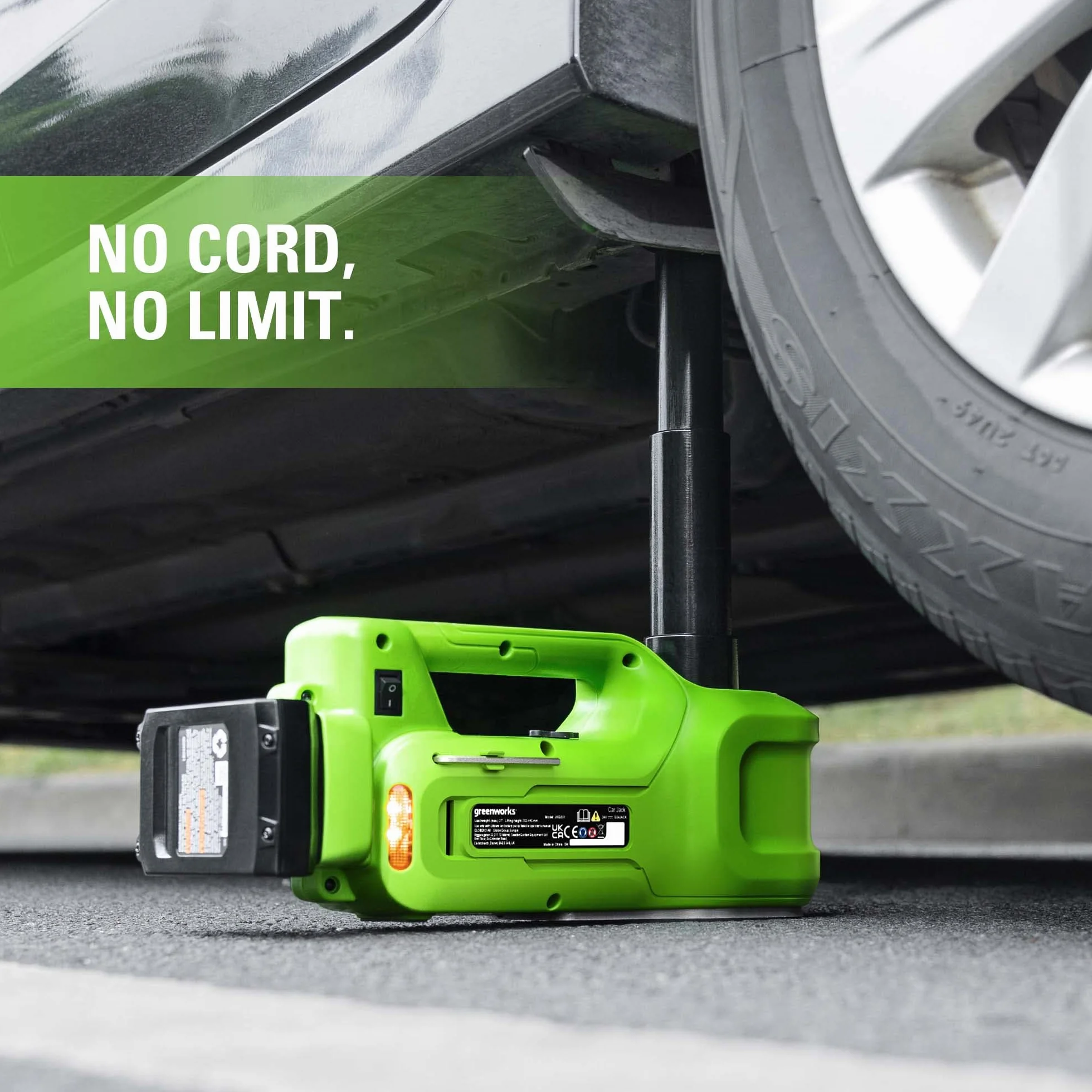 Greenworks Batería Jack 24v 3T Altura de Elevación Hidráulica Eléctrica: 6 - 1 / 8 "- 17 - 1 / 2" (155 - 445 mm) Bloqueo Automático Universal SIN Batería y Cargador G24JACK