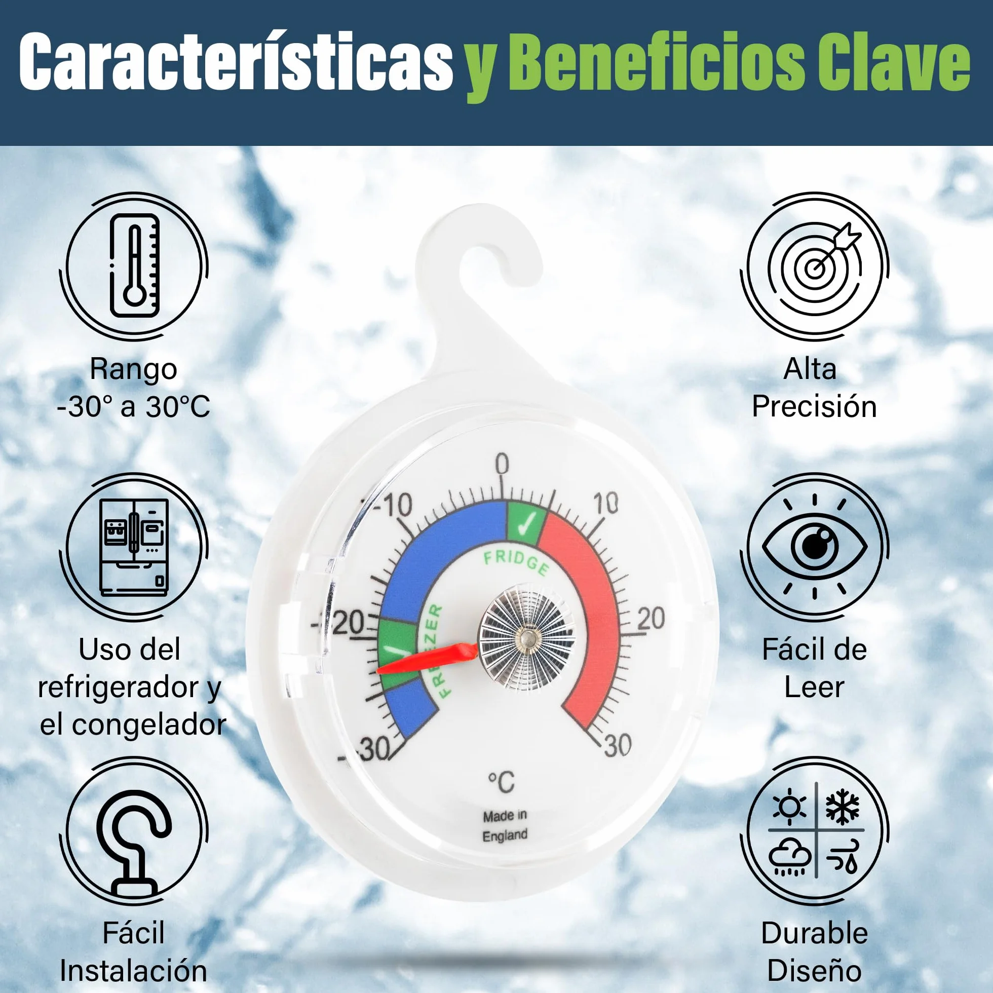 Termómetros de nevera 65 mm con zonas coloridas - Lote de 2