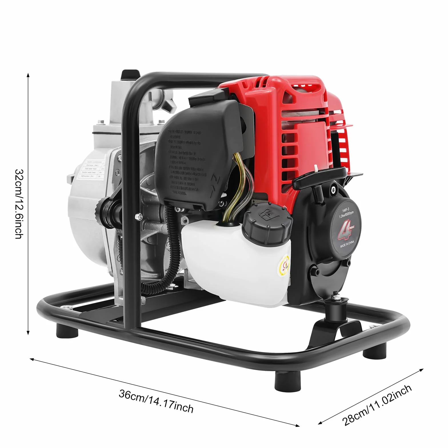 Bomba de agua de gasolina, 4 tiempos, 38 cm³ con caudal de 8000 l/h, potente bomba de extracción de agua para jardín, riego y drenaje