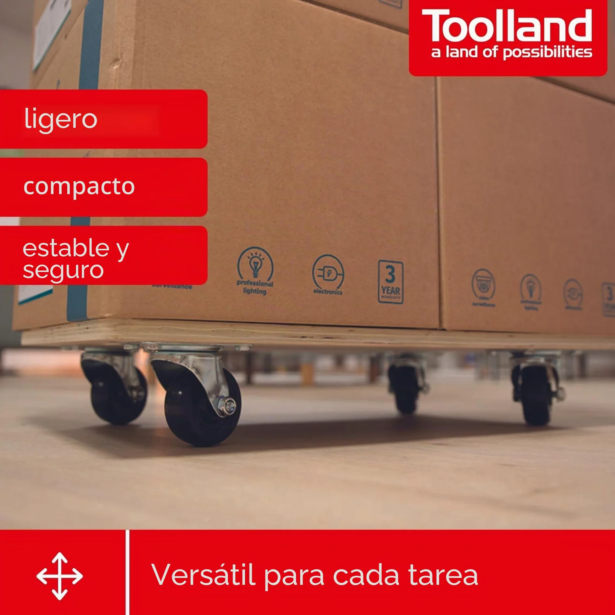 Toolland Plataforma con Ruedas para Muebles, Ayuda de Transporte 400 kg, Base de contrachapado 65 x 40 cm, Revestimiento Antideslizante, asa y 4 Ruedas giratorias de Goma, mudanzas