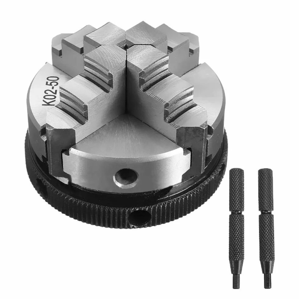 50mm Mini 4 mordazas Reversible autocentrante M14 Thread Mount Torno Chuck manual K02-50 con 2 piezas Barra de bloqueo