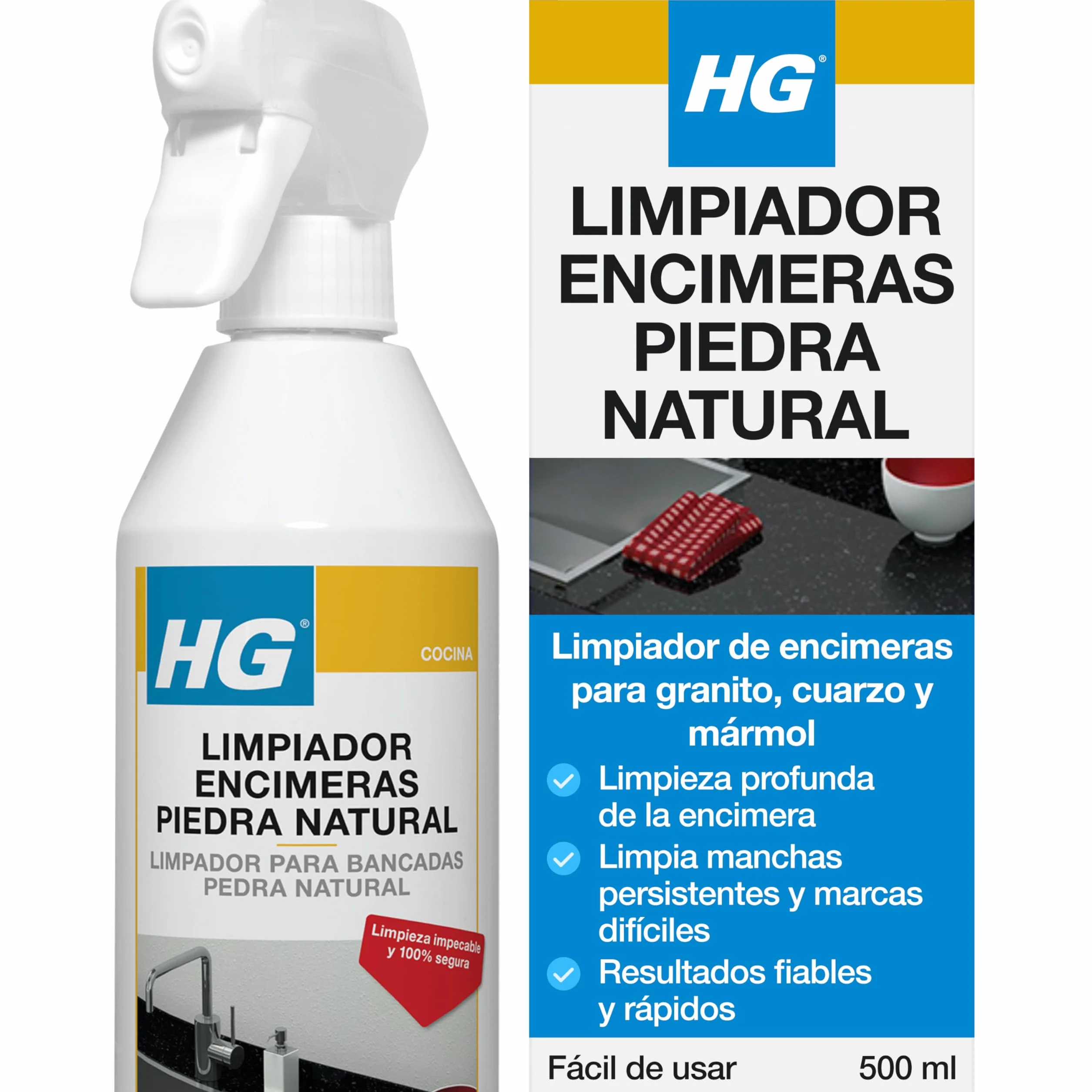 HG Limpiador Encimeras Piedra Natural 500 ml Quitamanchas Cuarzo Granito Mármol