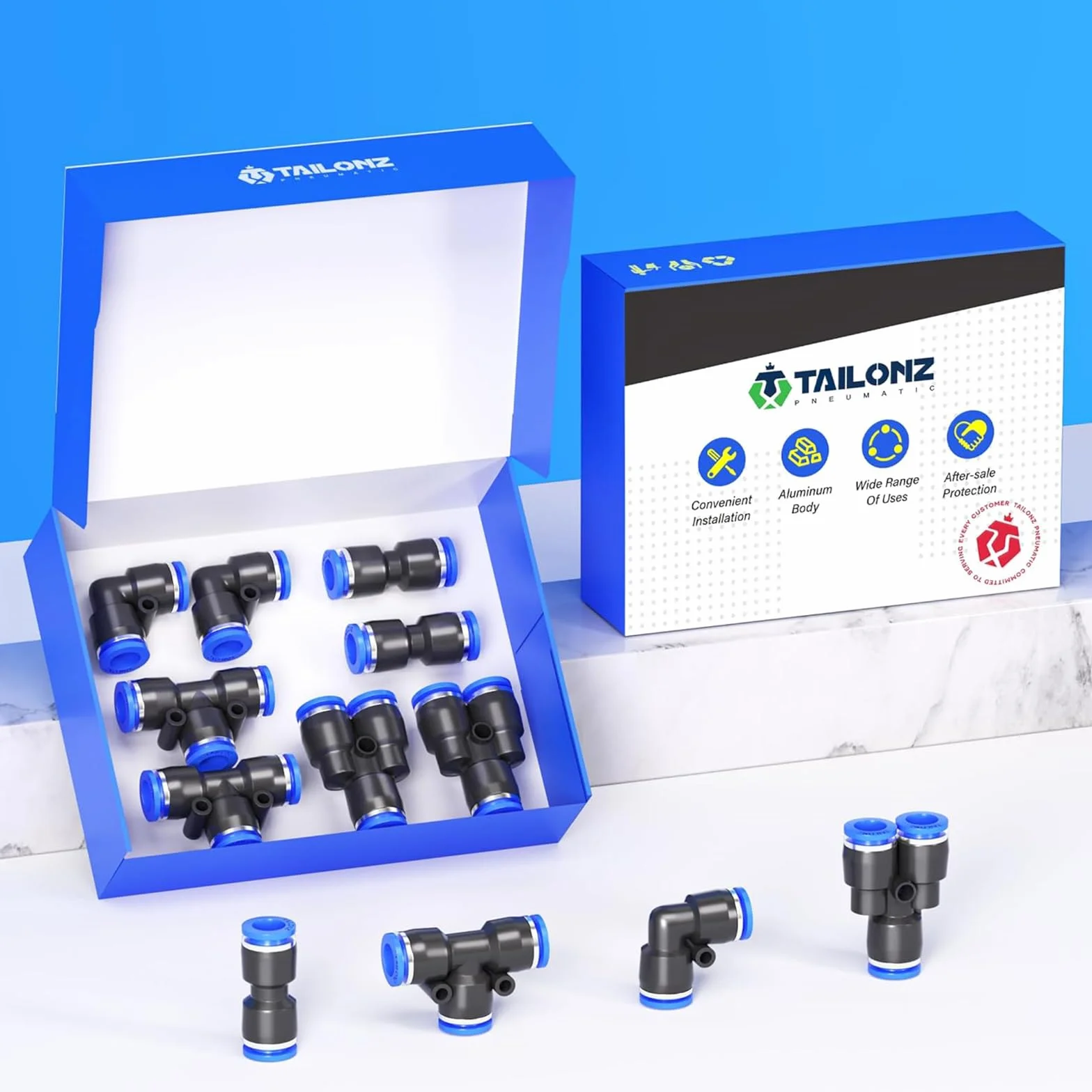 TAILONZ PNEUMATIC Accesorios de conexión a presión Kit de racores neumáticos 8mm OD 8 piezas
