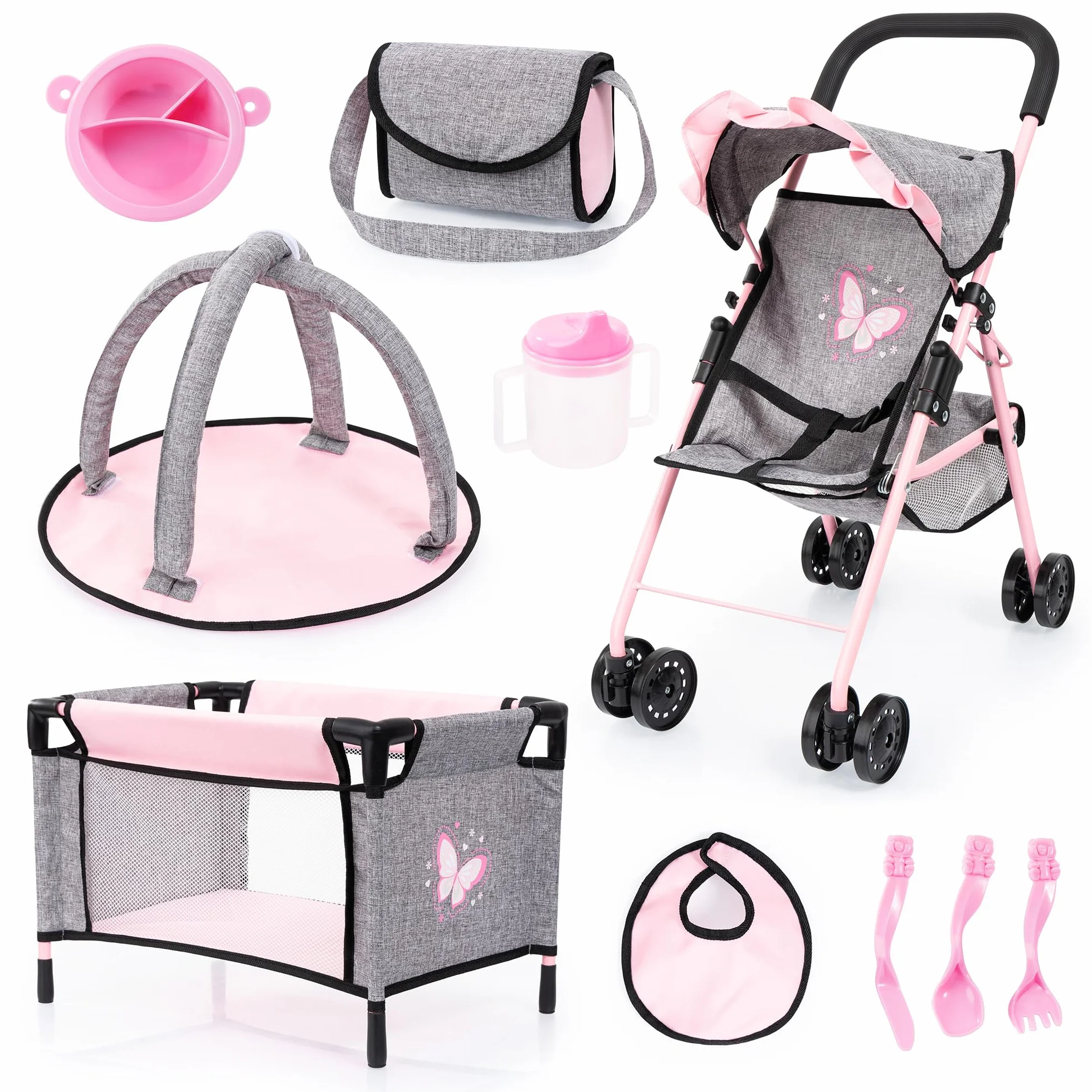 Bayer Design Sillita de Paseo para Muñecas con Cama, Alfombra y Bolsa