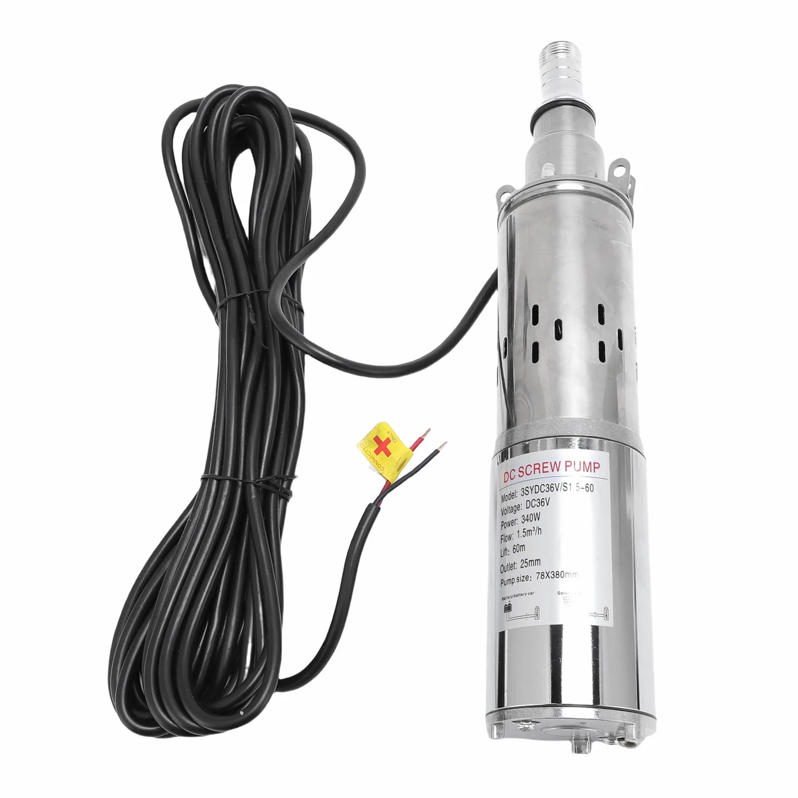 SEAFRONT Bomba Solar de Pozo Profundo de 3 Pulgadas, Bomba de Agua Solar Sumergible de Acero Inoxidable 340 W 1,5 m³ H 196 Pies con Sello Mecánico de PTFE para Riego Extracción de Ríos Uso Doméstico