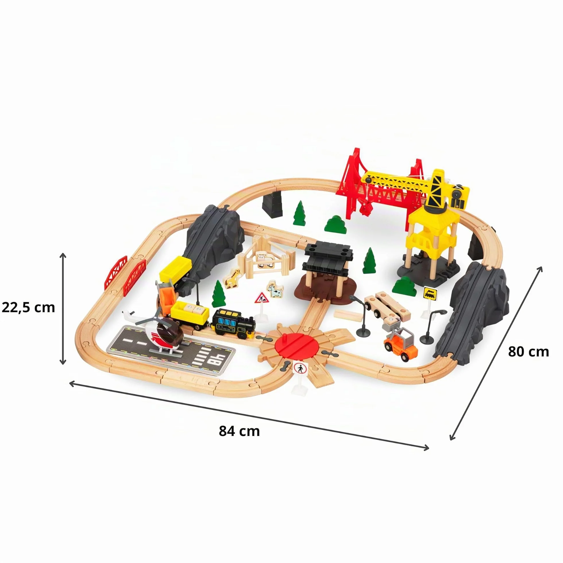 Mamabrum Tren Eléctrico de Madera Set Ciudad con Aeropuerto Grúa Giratoria Pista Compatible Lego Duplo Juguete Educativo