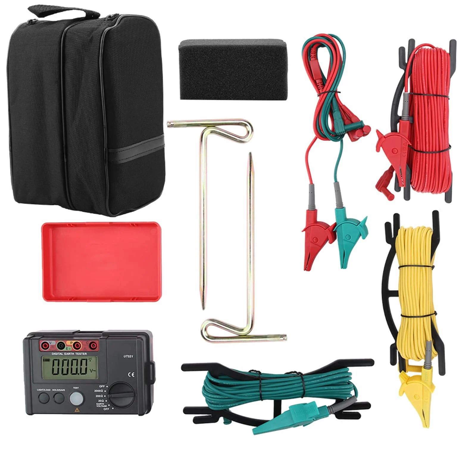 Aislador de tierra física UT521 Medidor de tierra digital Medidor de resistencia de tierra física Equipo Ohmiómetro con estuche de almacenamiento, 50Hz / 60Hz